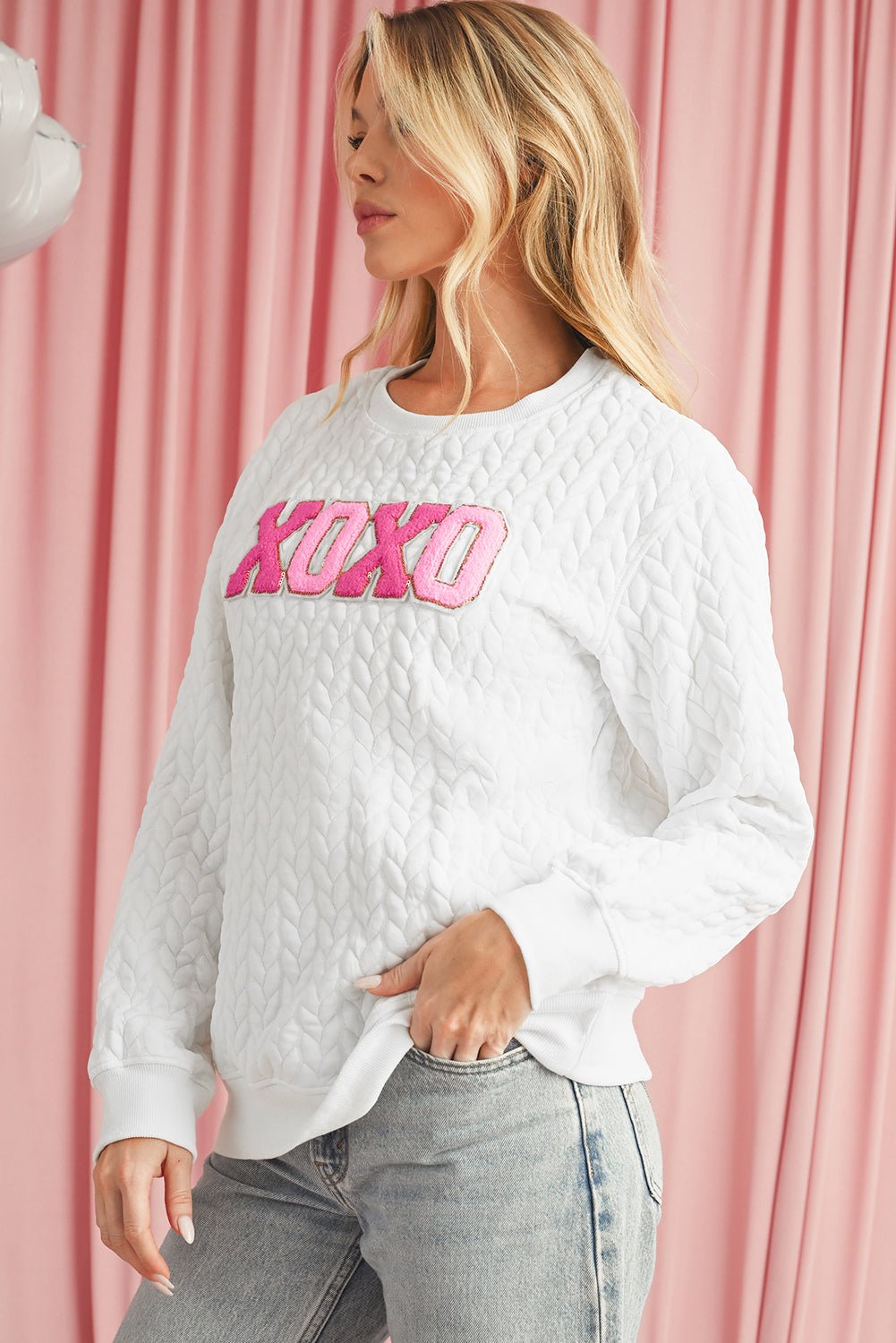 White Quilted Valentine Love Heart Shape Graphic Sweatshirt - MAD RUFFI