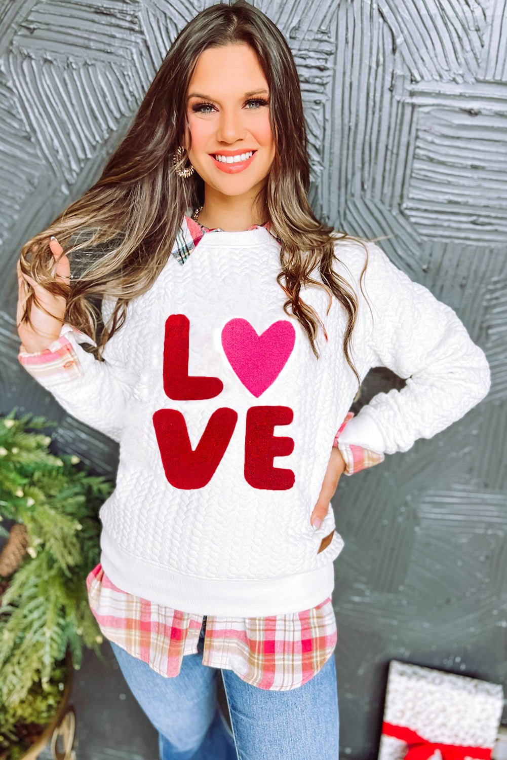 White Quilted Valentine Love Heart Shape Graphic Sweatshirt - MAD RUFFI