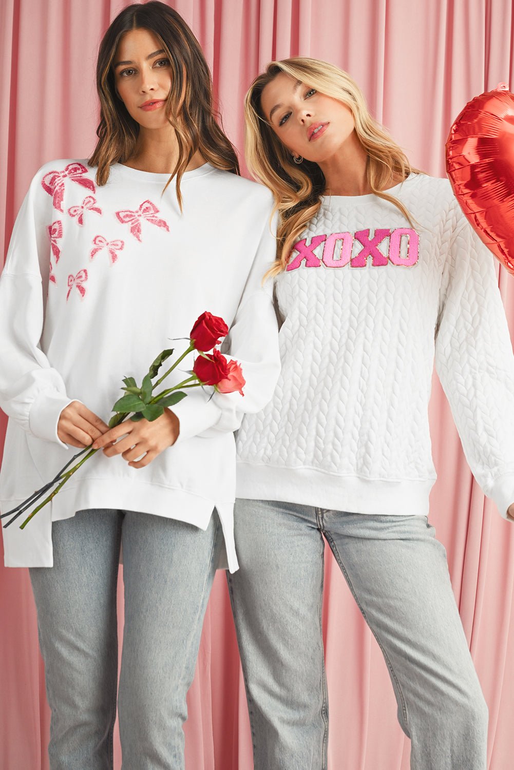 White Quilted Valentine Love Heart Shape Graphic Sweatshirt - MAD RUFFI