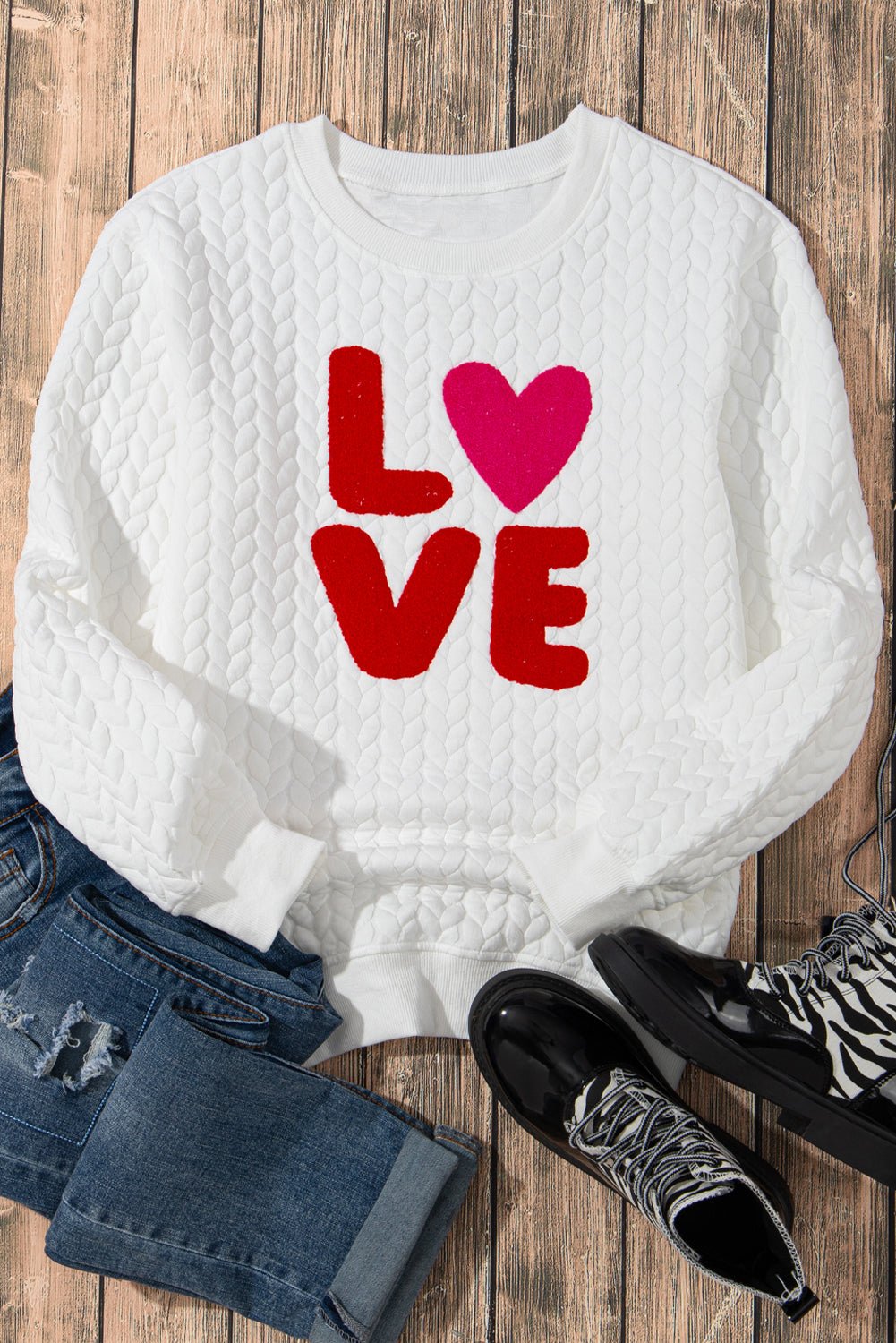 White Quilted Valentine Love Heart Shape Graphic Sweatshirt - MAD RUFFI
