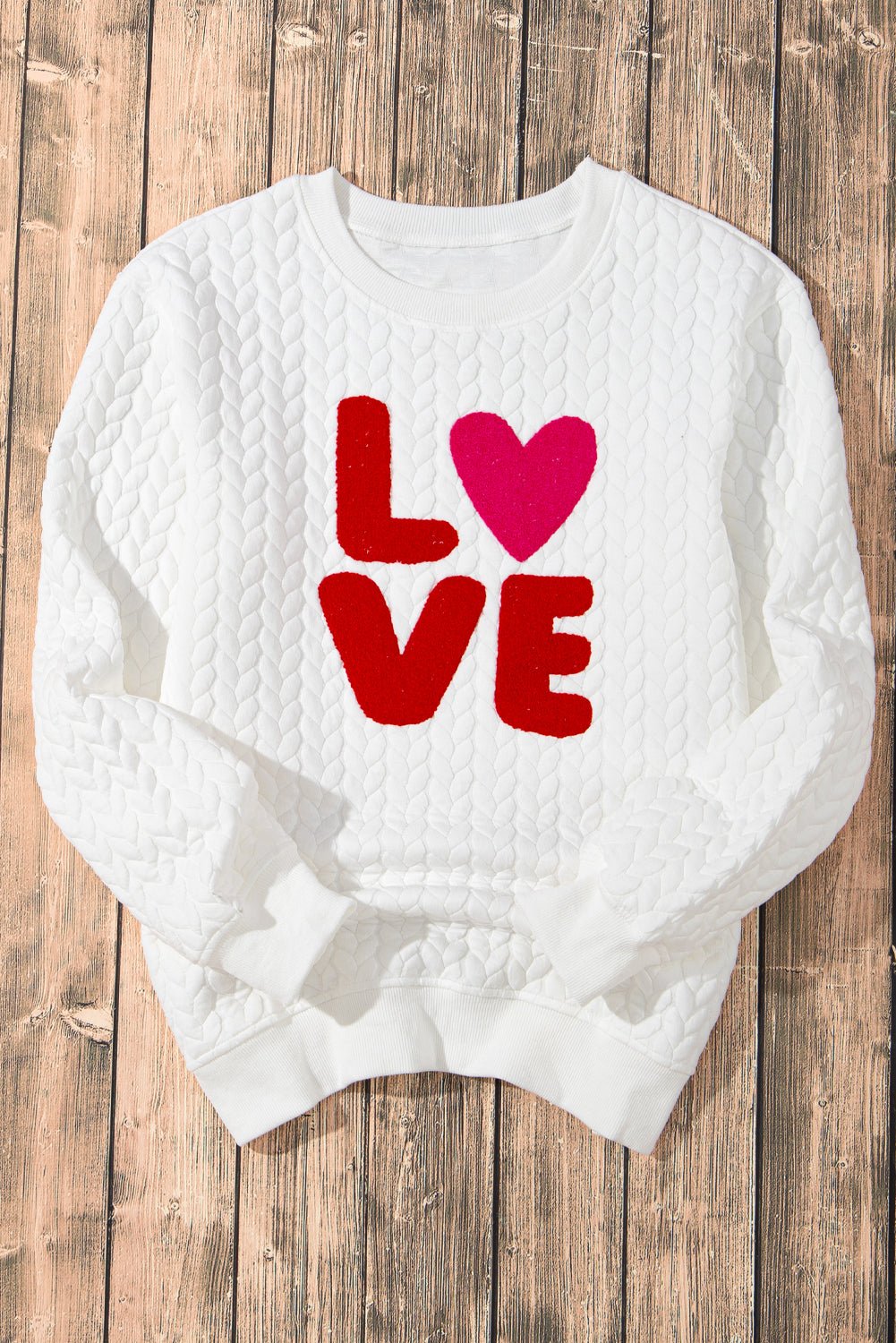 White Quilted Valentine Love Heart Shape Graphic Sweatshirt - MAD RUFFI