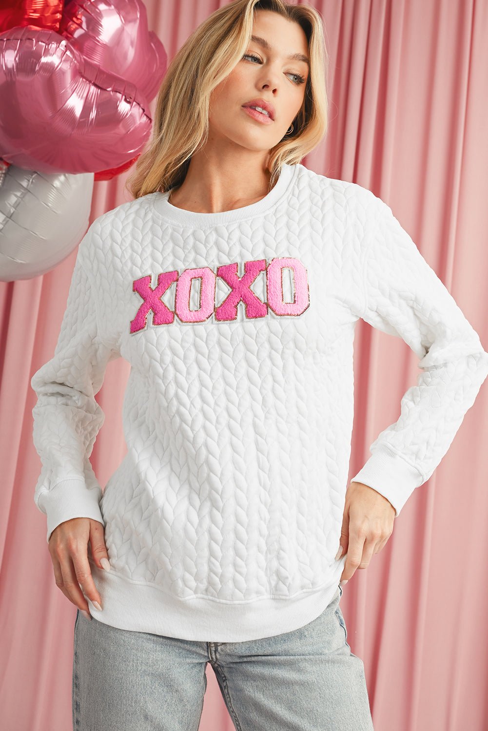 White Quilted Valentine Love Heart Shape Graphic Sweatshirt - MAD RUFFI