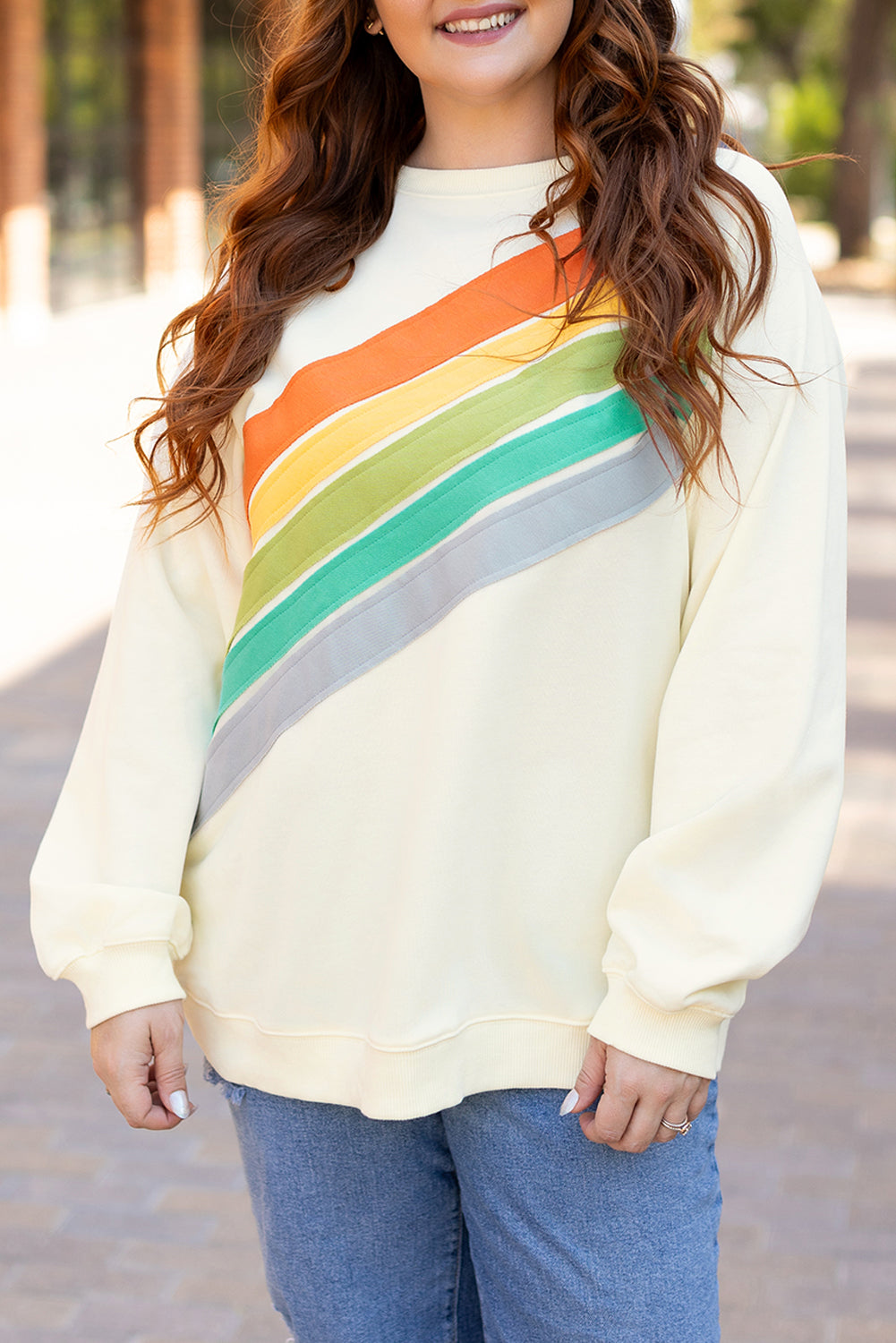 White Rainbow Colorblock Plus Size Sweatshirt - Plus Size Tops