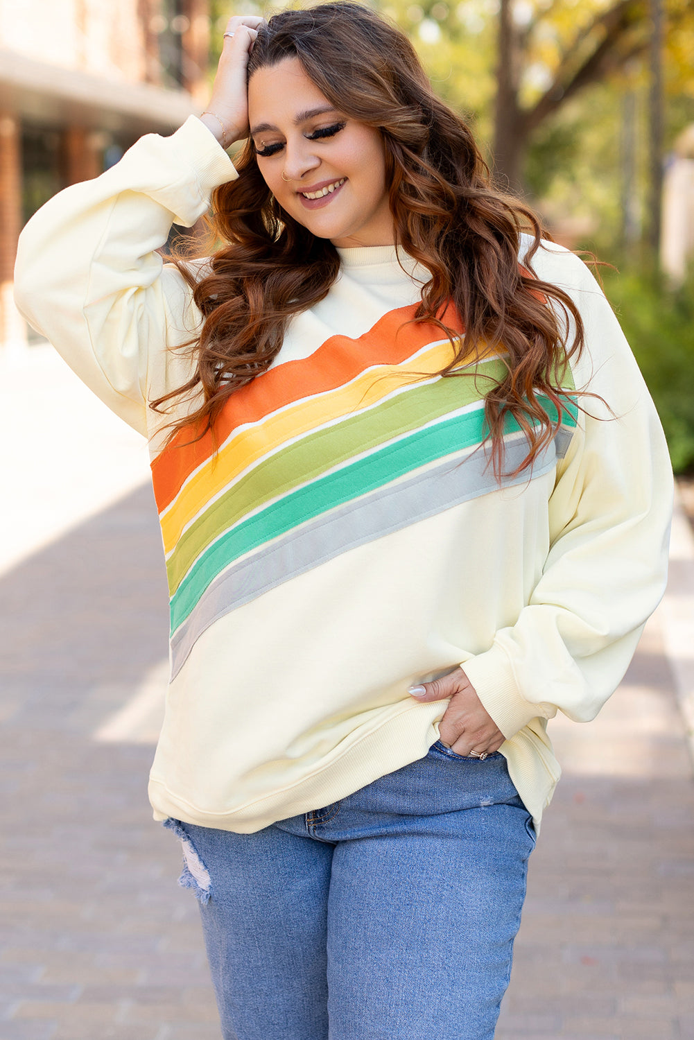 White Rainbow Colorblock Plus Size Sweatshirt - Plus Size Tops