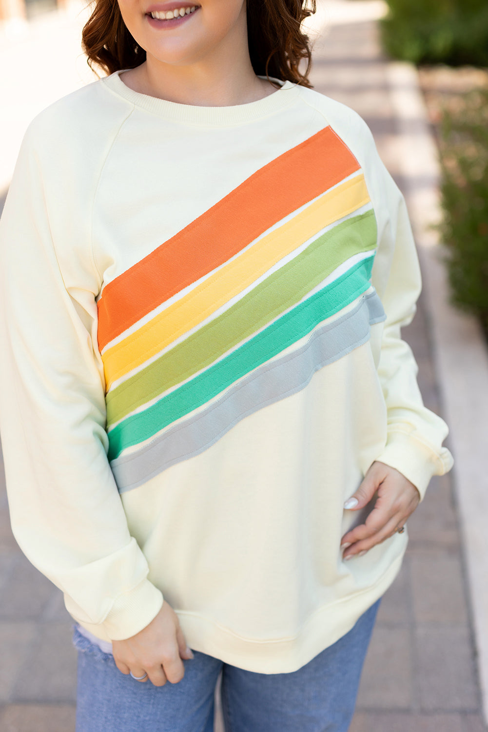 White Rainbow Colorblock Plus Size Sweatshirt - Plus Size Tops