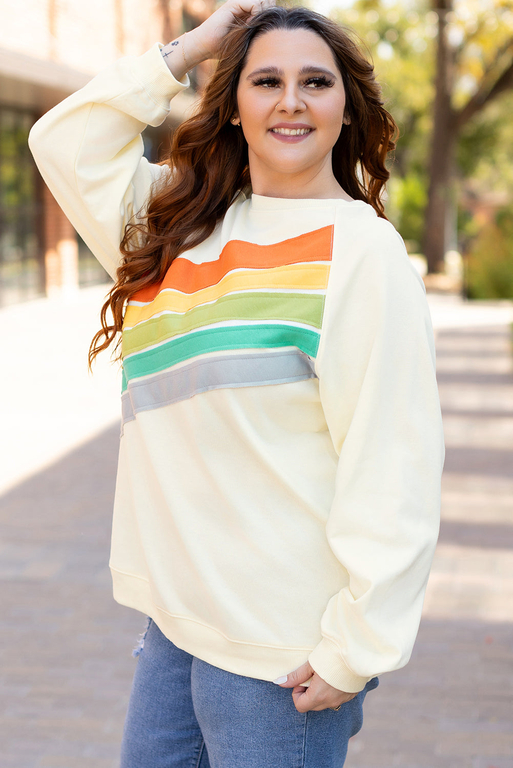 White Rainbow Colorblock Plus Size Sweatshirt - Plus Size Tops