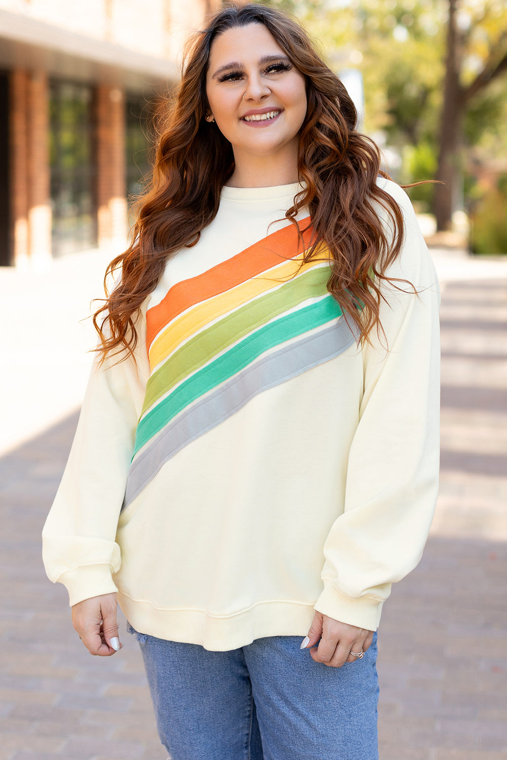White Rainbow Colorblock Plus Size Sweatshirt - Plus Size Tops