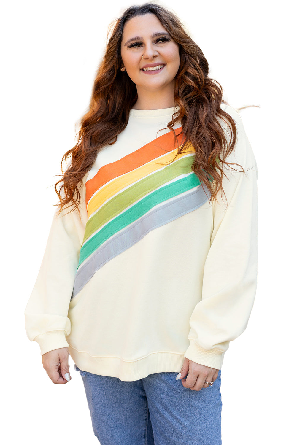 White Rainbow Colorblock Plus Size Sweatshirt - Plus Size Tops