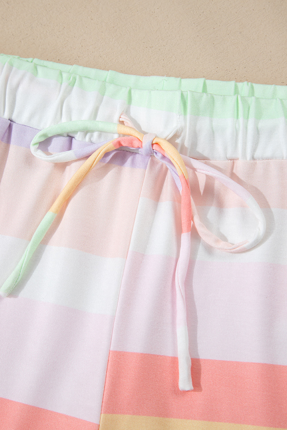 White Rainbow Striped T Shirt and Shorts Set - Loungewear Set