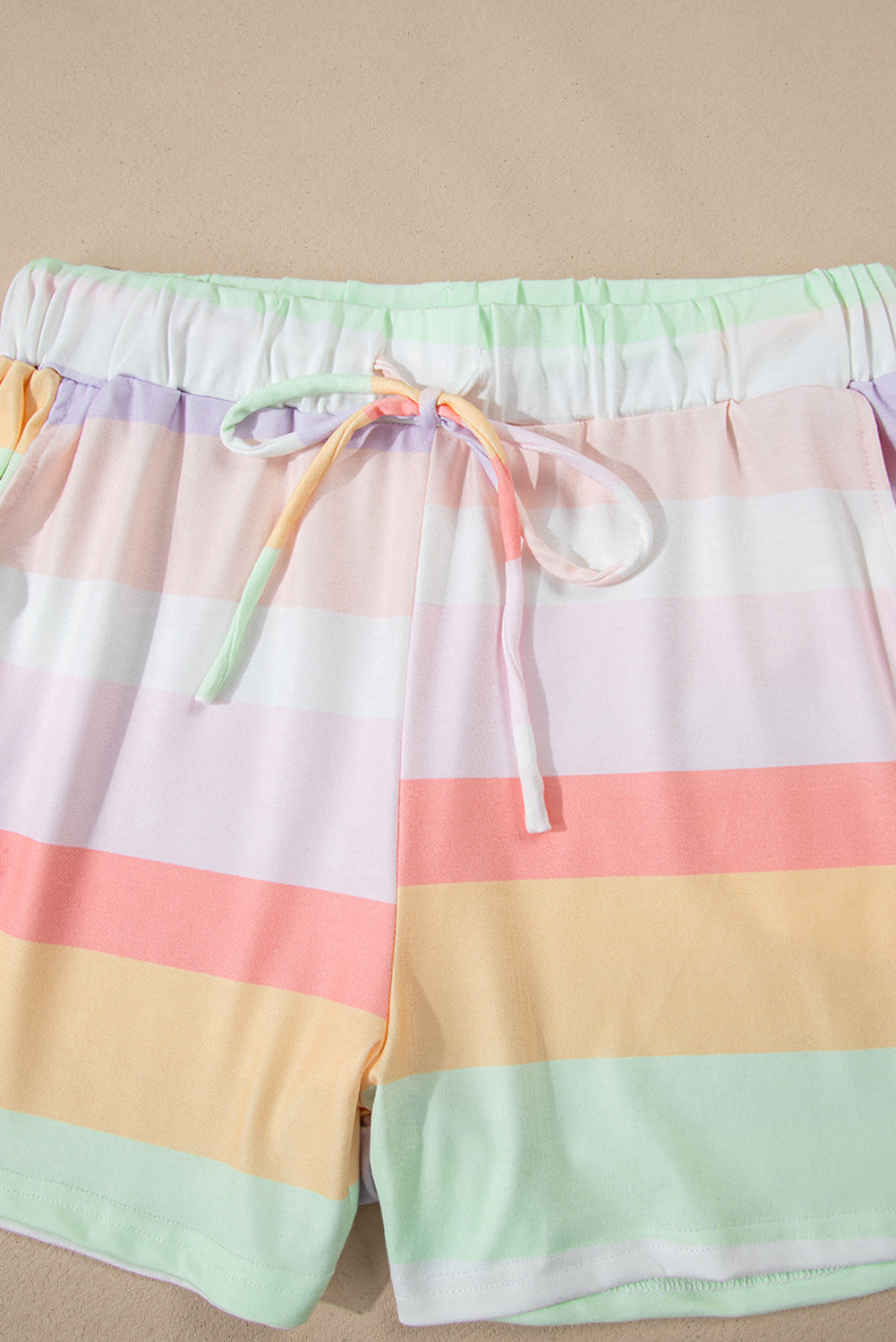 White Rainbow Striped T Shirt and Shorts Set - Loungewear Set