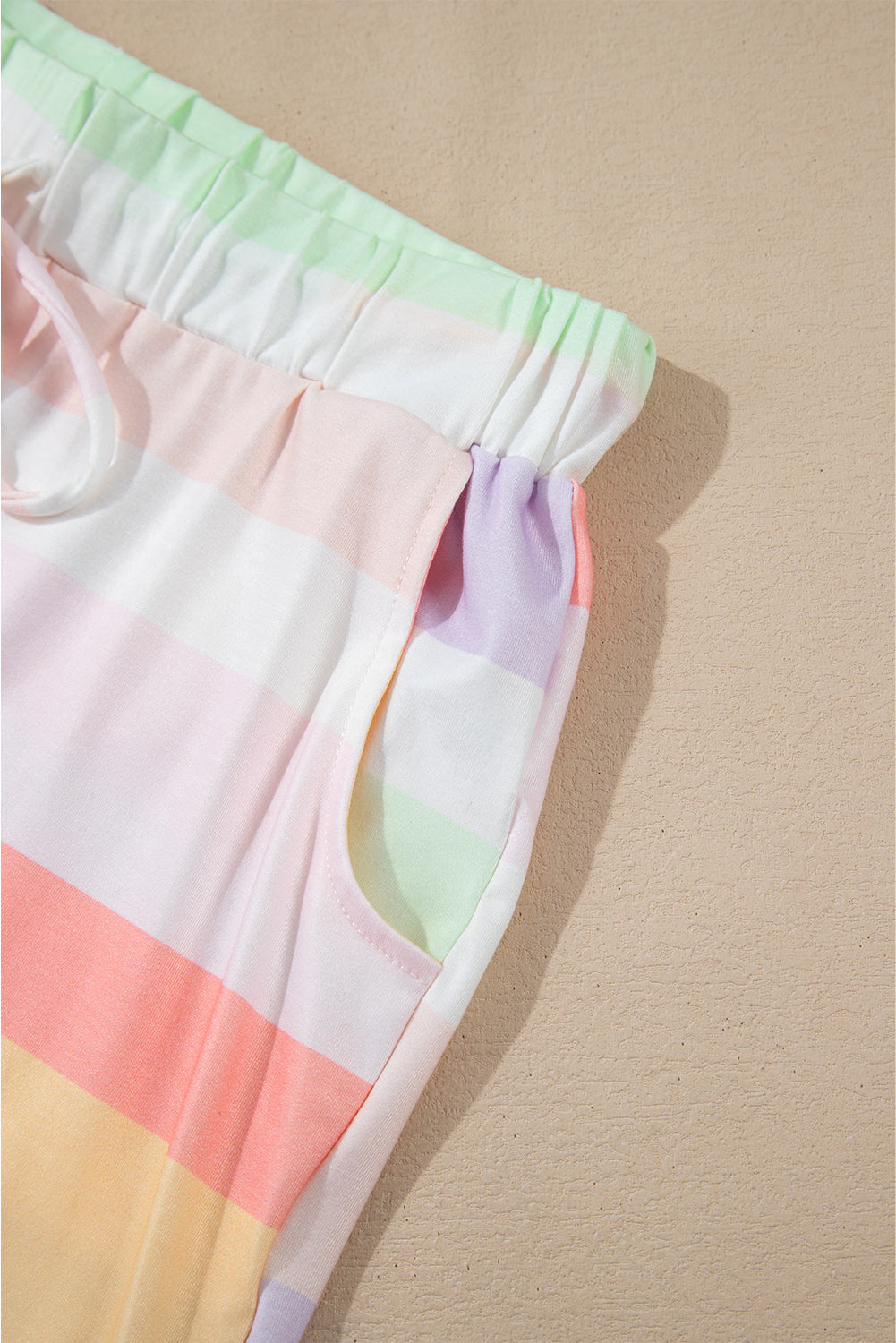 White Rainbow Striped T Shirt and Shorts Set - Loungewear Set