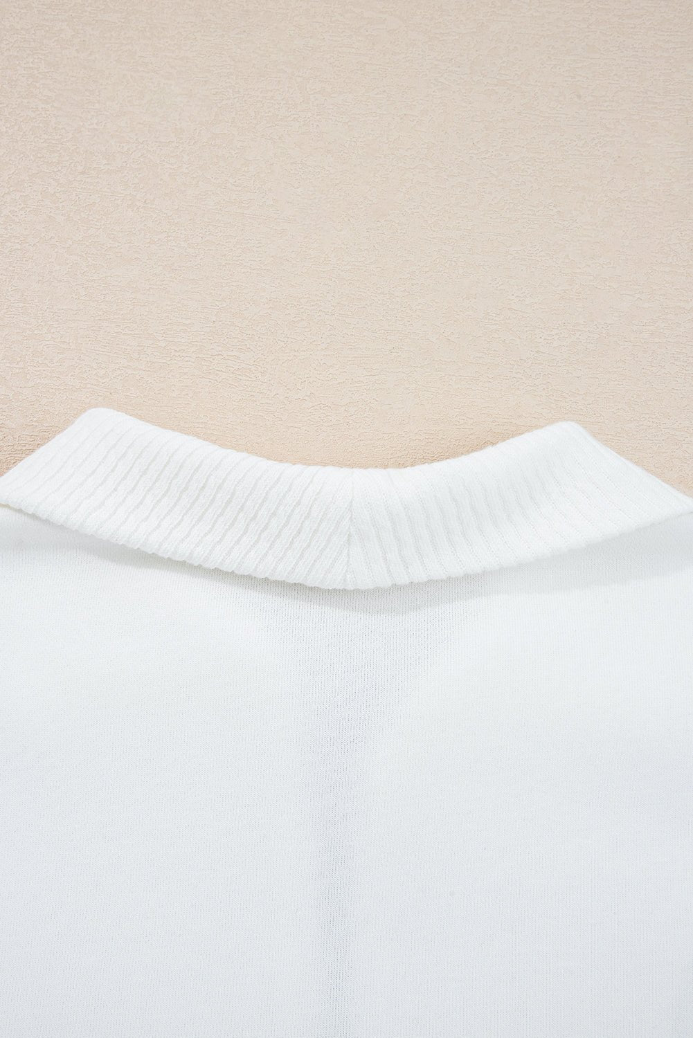 White Ribbed Collar Drop Shoulder Sweatshirt and Shorts Set - MAD RUFFI