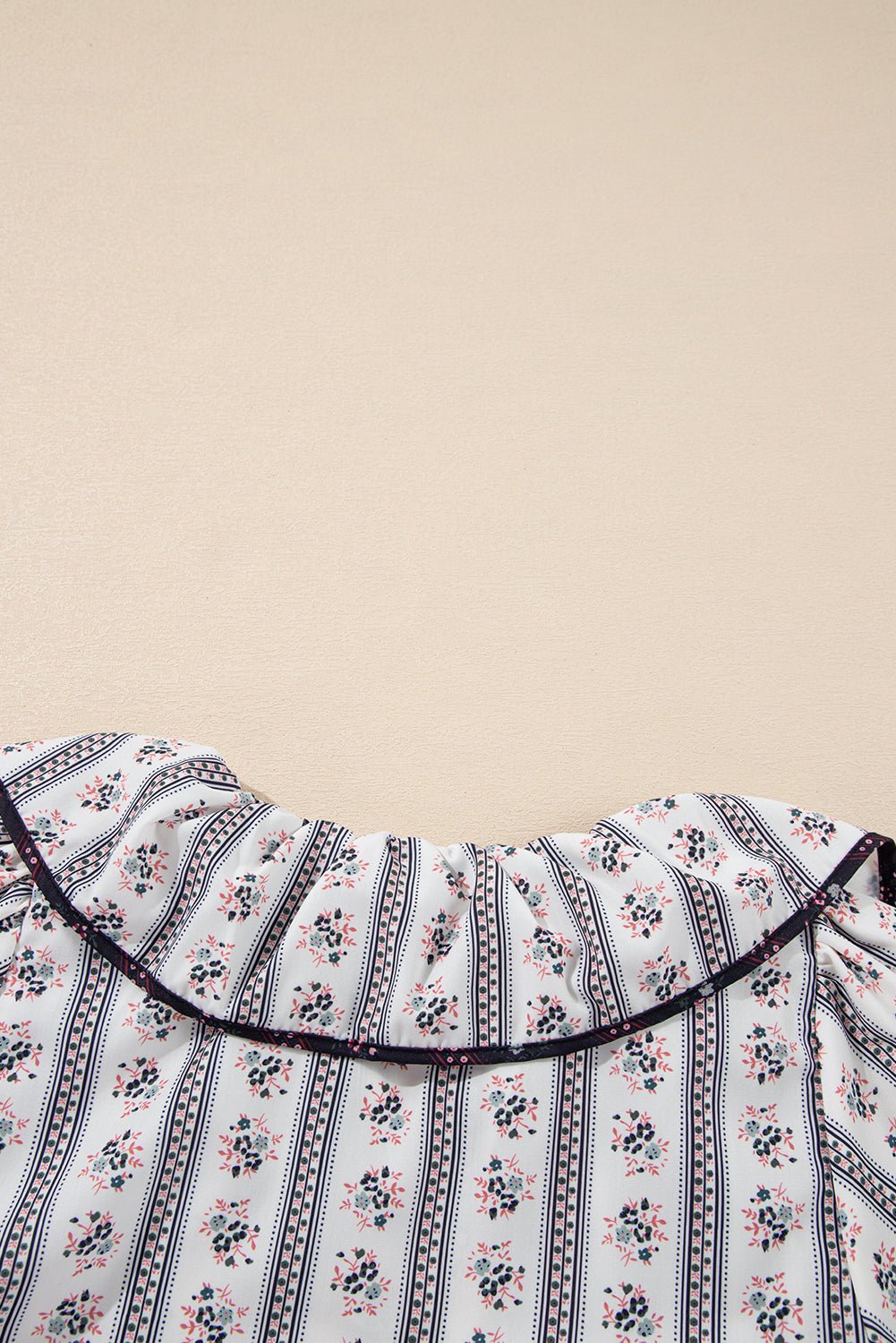 White Ruffle V - Neck Floral Print Short Sleeve Blouse - MAD RUFFI