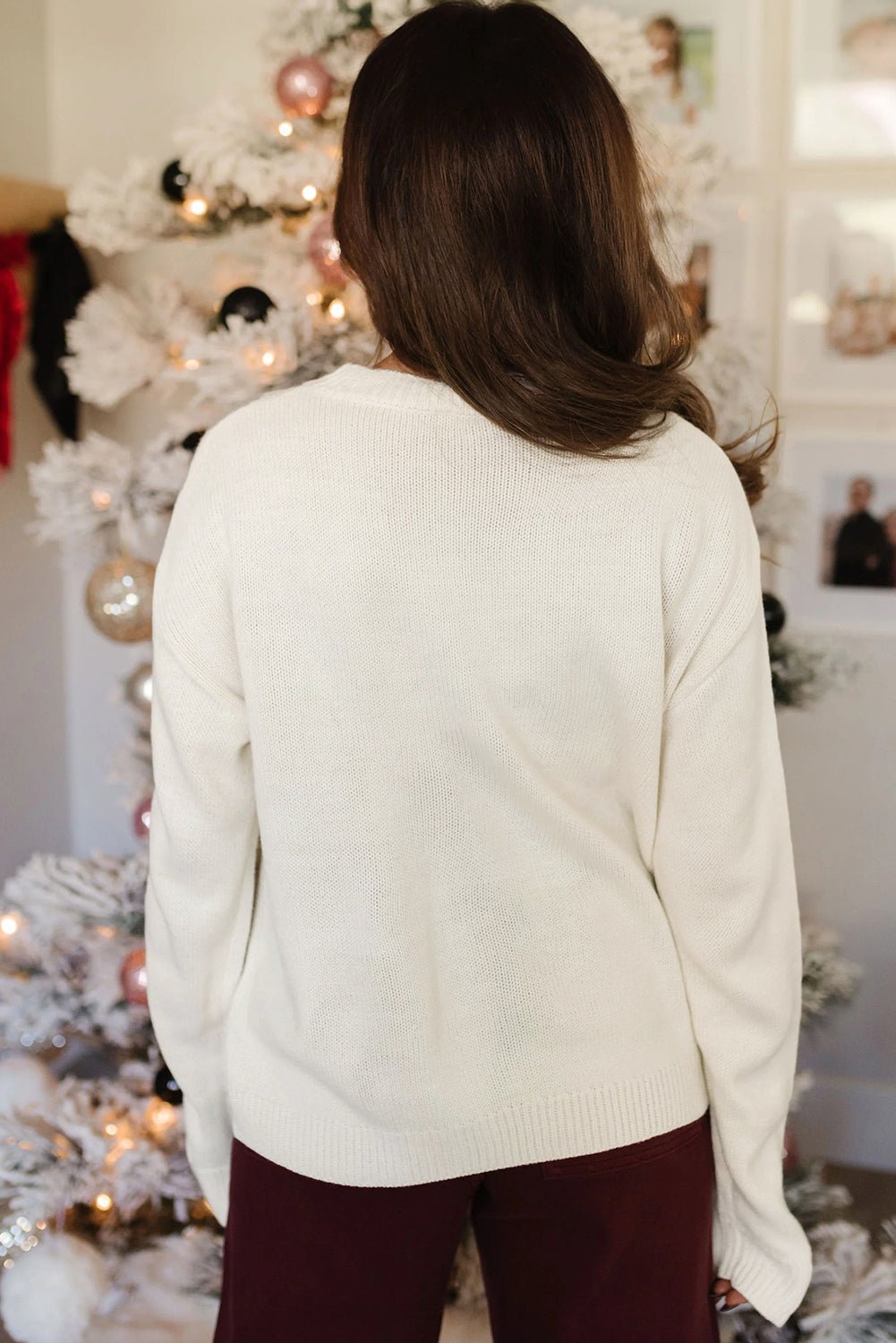 White Sequin Bow Graphic Knit Sweater - MAD RUFFI