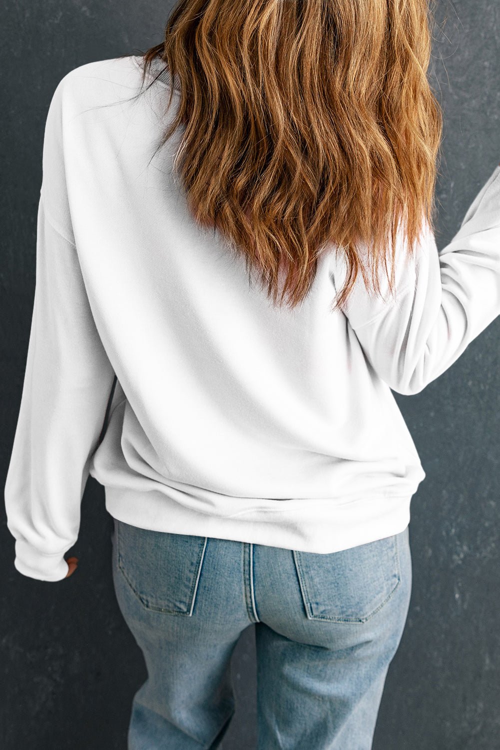 White Sequin Graphic Drop Shoulder Sweatshirt - MAD RUFFI