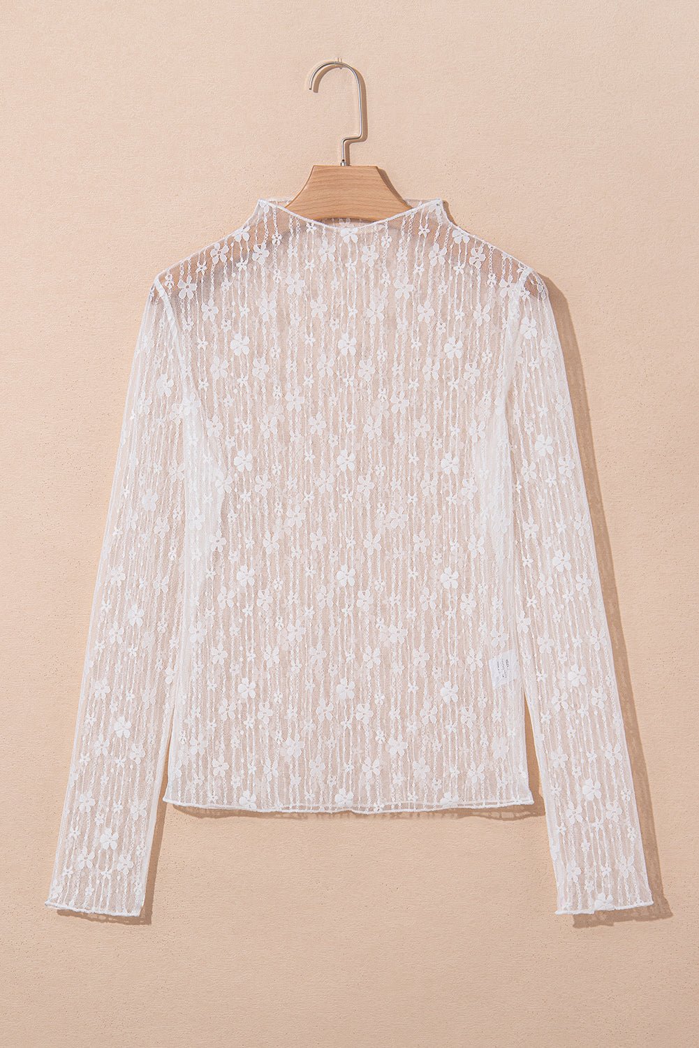 White Sheer Floral Lace Long Sleeve Slim Fit Top - MAD RUFFI