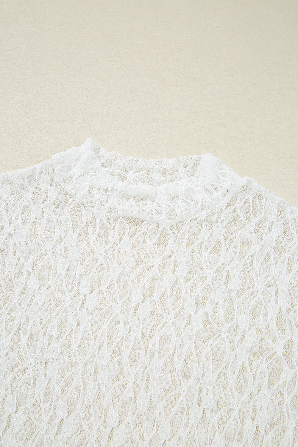 White Sheer Lace Bell Sleeve Mock Neck Blouse - MAD RUFFI
