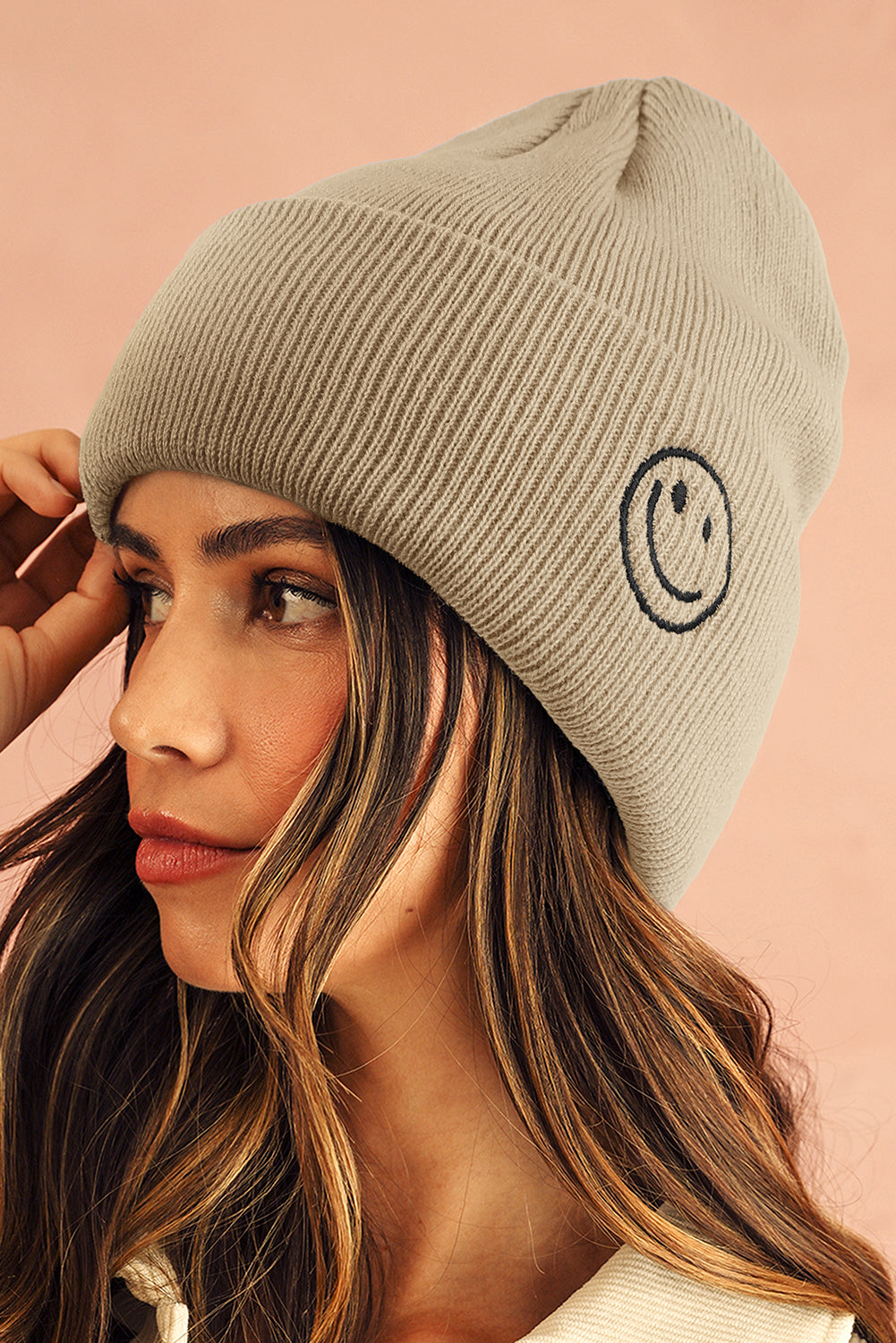 White Smiley Face Eaveless Beanie Hat - MAD RUFFI