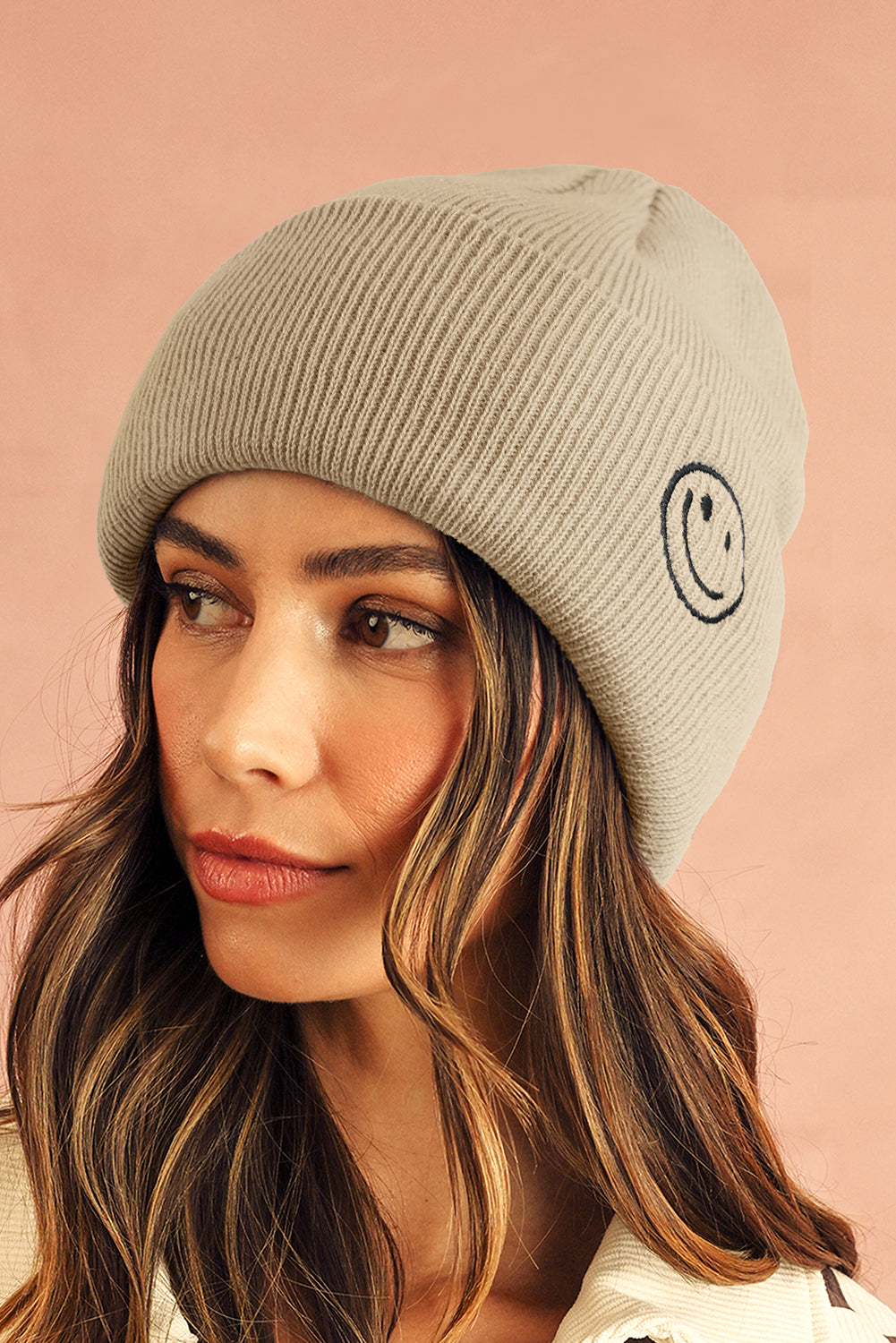 White Smiley Face Eaveless Beanie Hat - MAD RUFFI