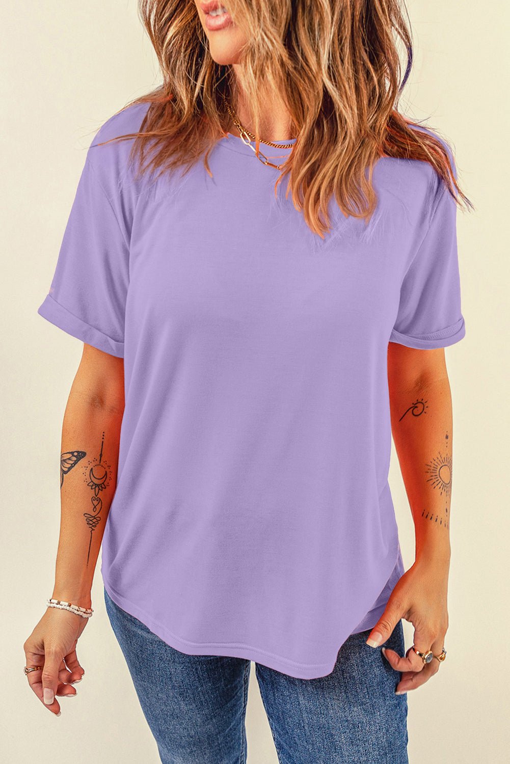 White Solid Color Basic Crew Neck Plain Tee - MAD RUFFI