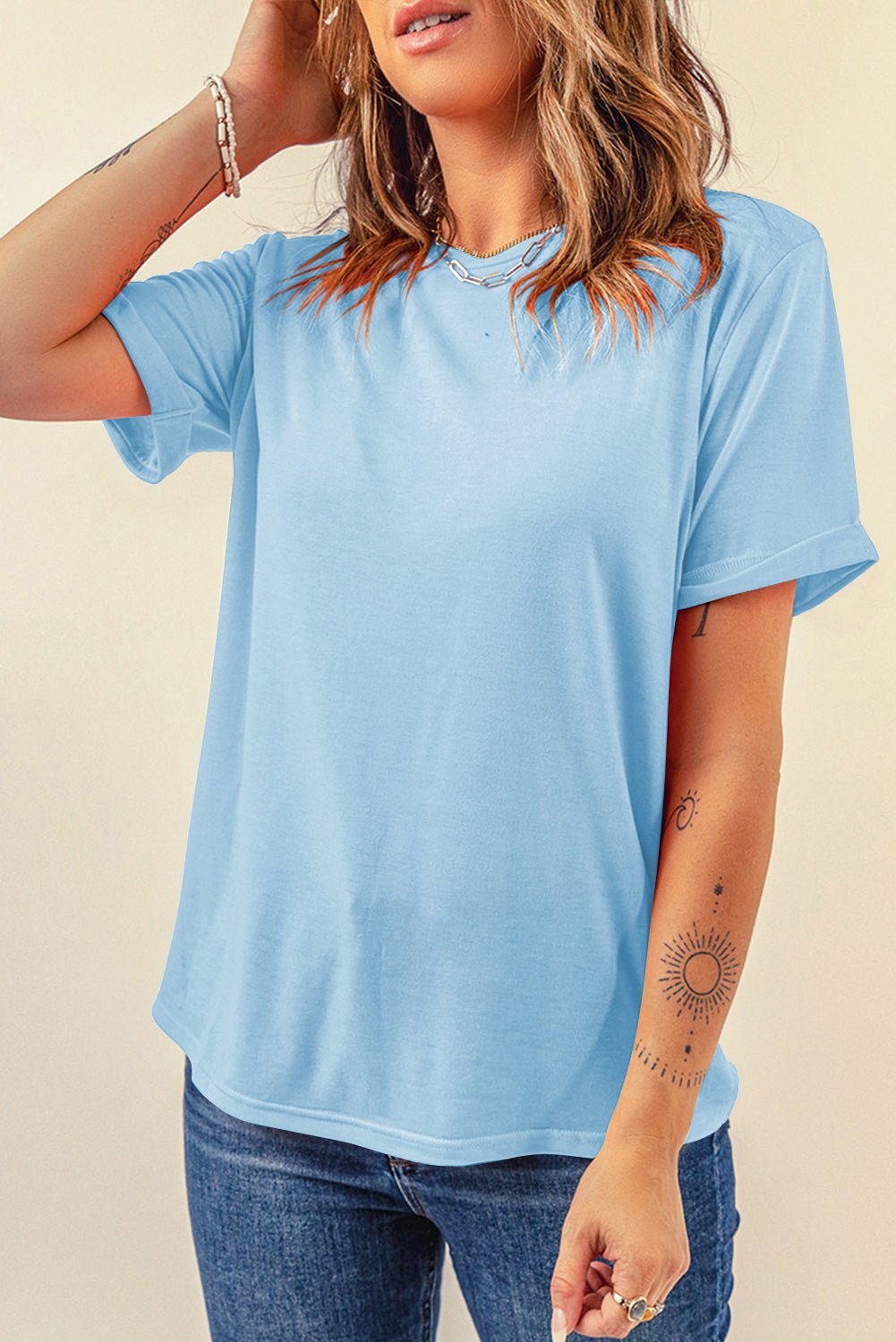 White Solid Color Basic Crew Neck Plain Tee - MAD RUFFI