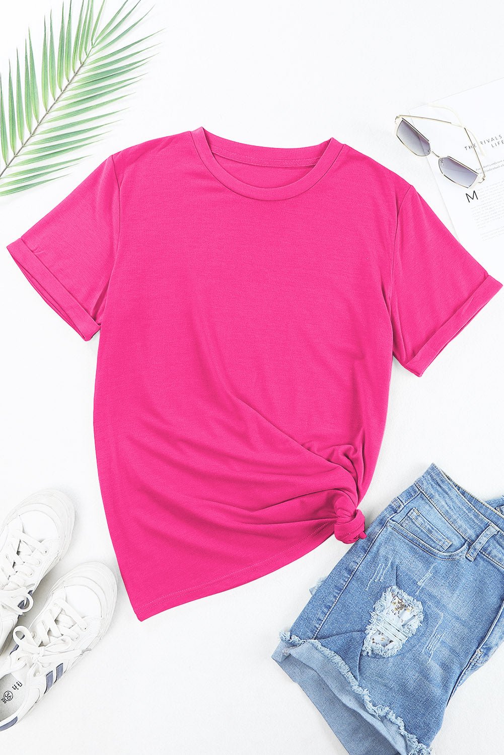 White Solid Color Basic Crew Neck Plain Tee - MAD RUFFI