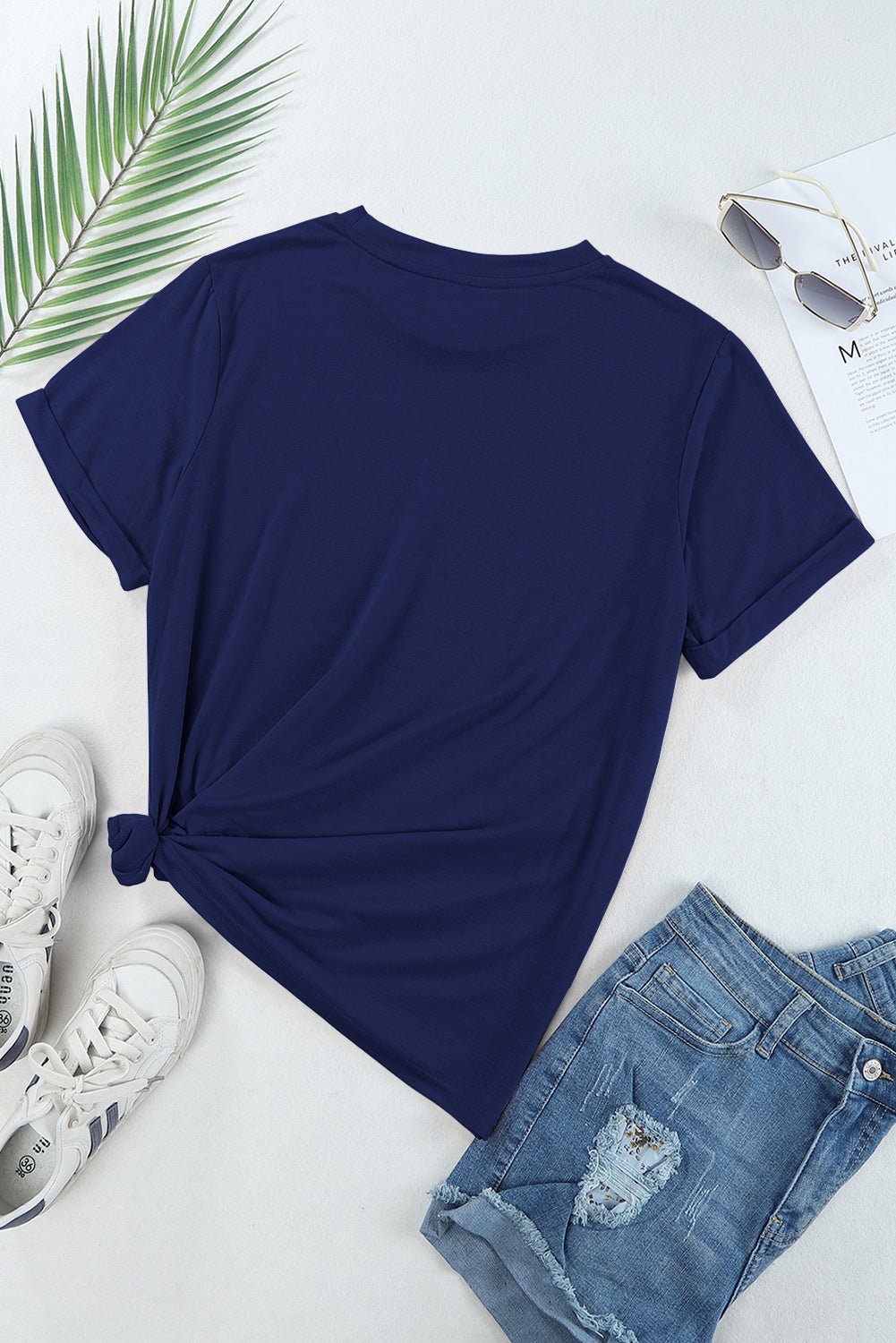 White Solid Color Basic Crew Neck Plain Tee - MAD RUFFI