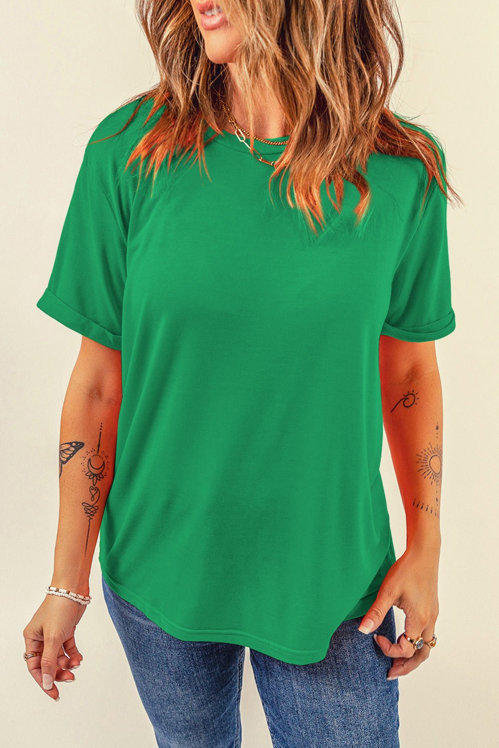 White Solid Color Basic Crew Neck Plain Tee - MAD RUFFI