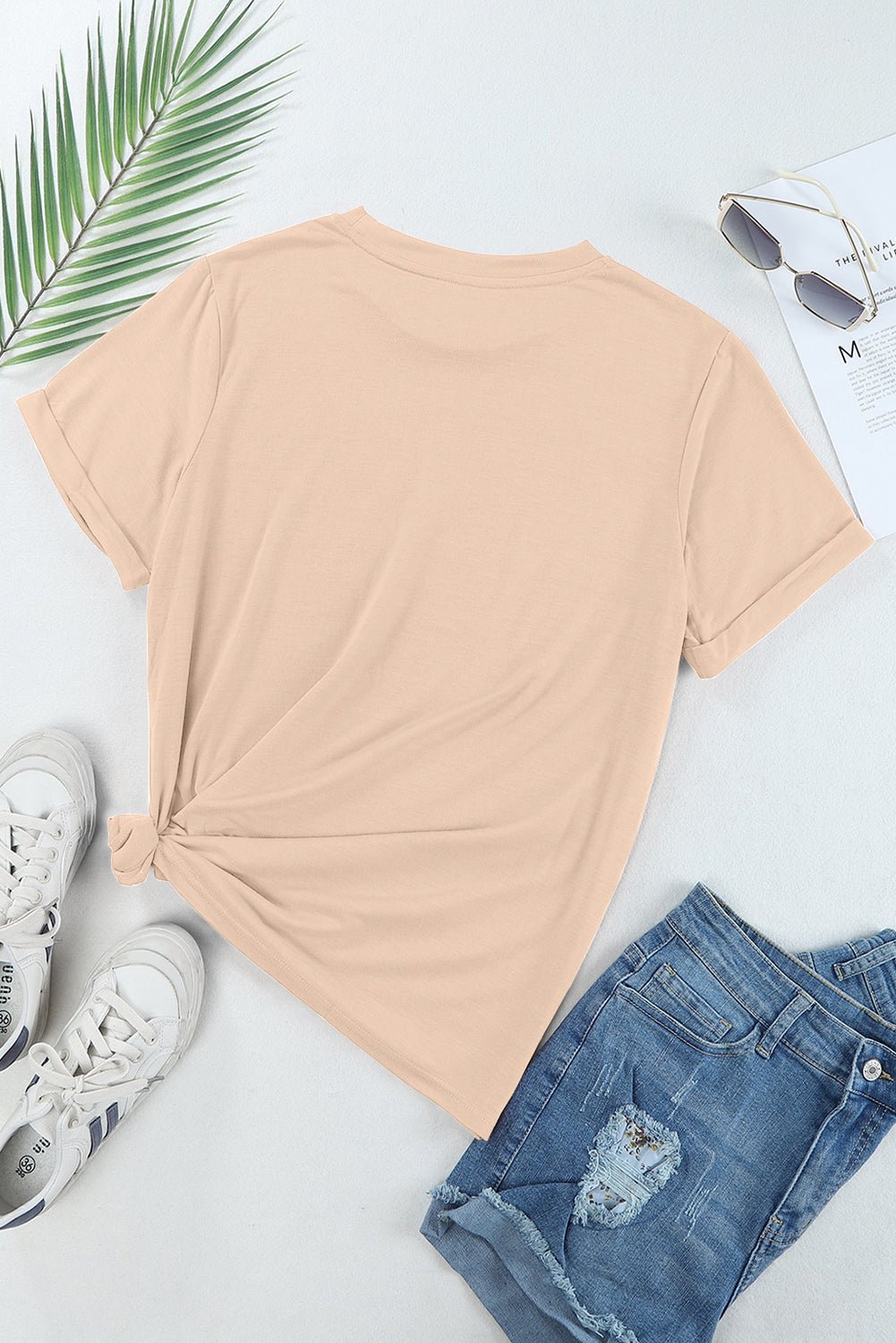 White Solid Color Basic Crew Neck Plain Tee - MAD RUFFI