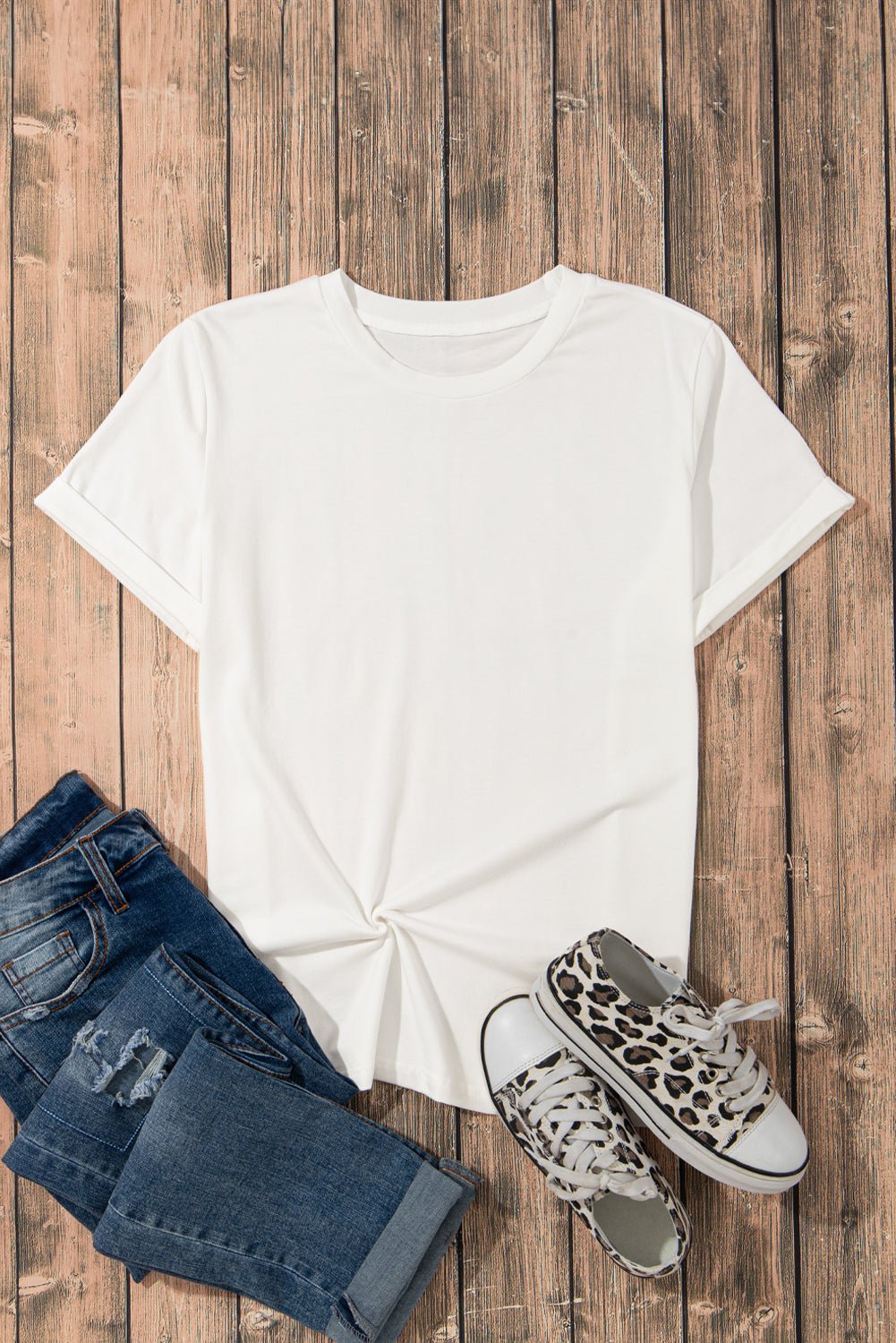 White Solid Color Basic Crew Neck Plain Tee - MAD RUFFI