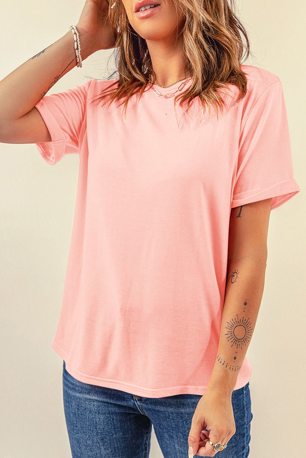 White Solid Color Basic Crew Neck Plain Tee - MAD RUFFI