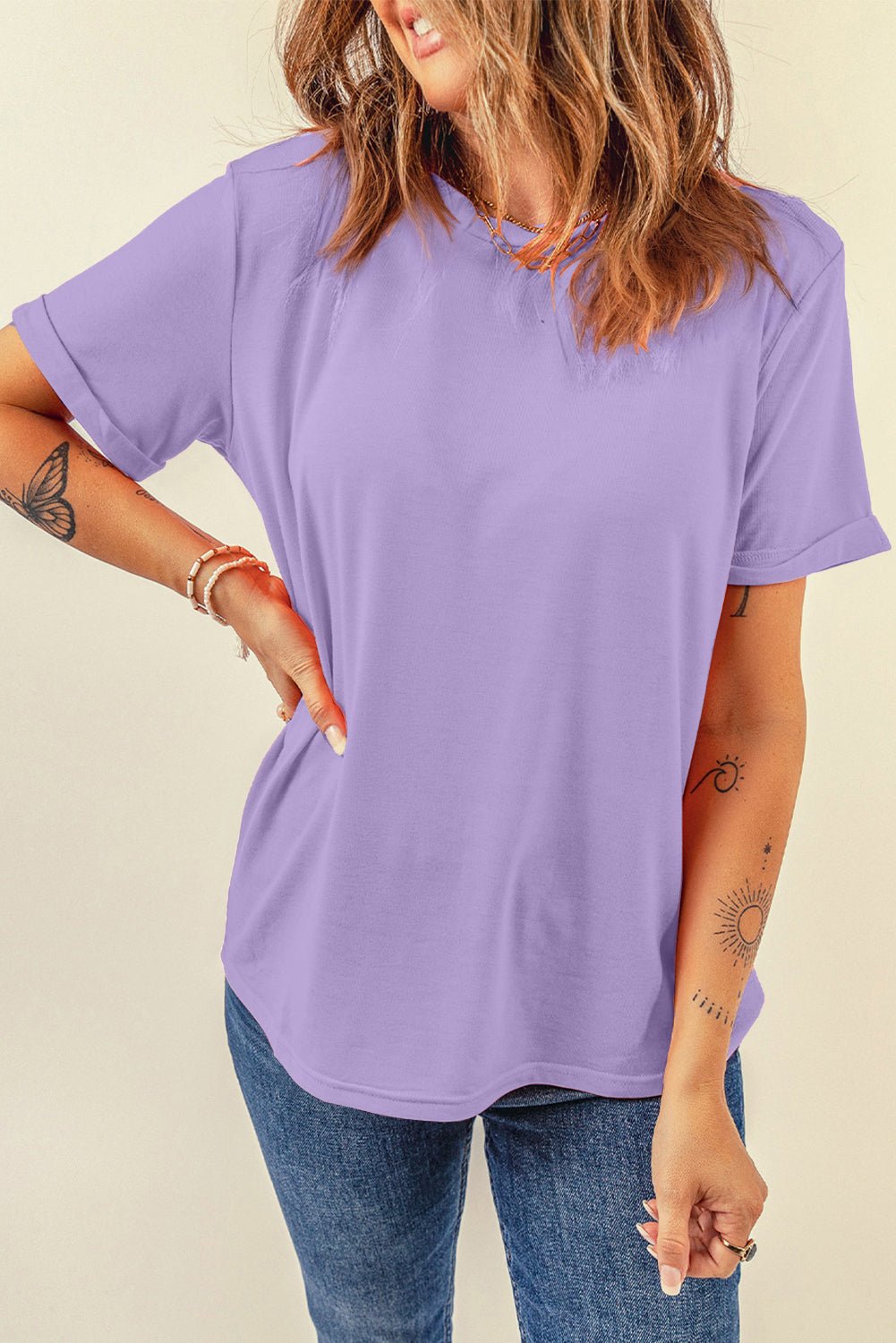 White Solid Color Basic Crew Neck Plain Tee - MAD RUFFI