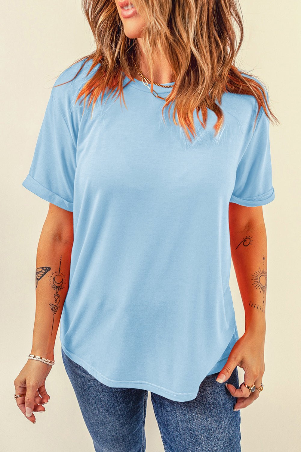 White Solid Color Basic Crew Neck Plain Tee - MAD RUFFI
