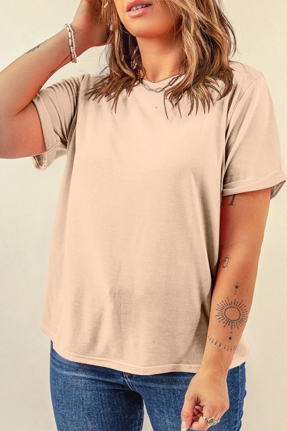 White Solid Color Basic Crew Neck Plain Tee - MAD RUFFI