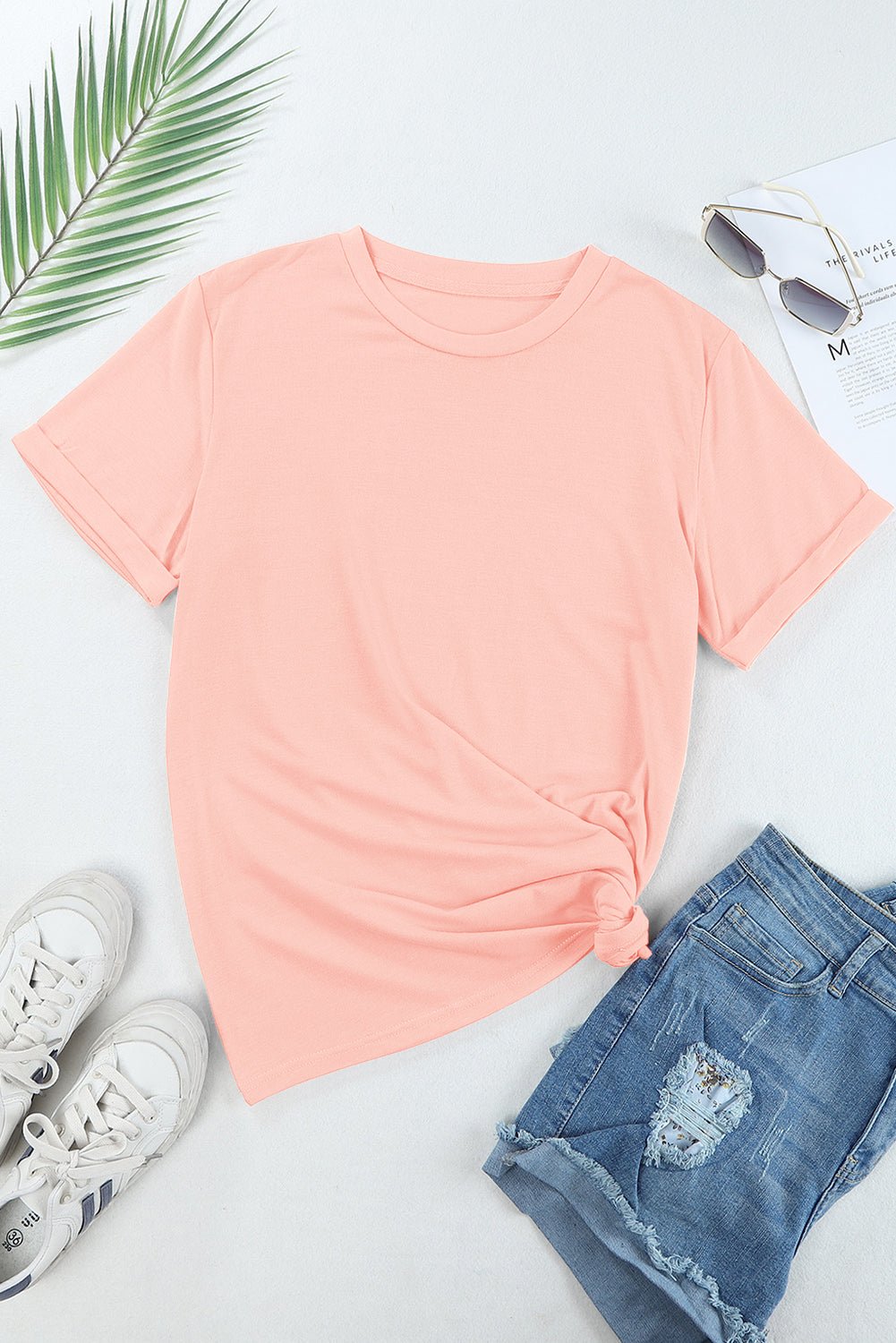 White Solid Color Basic Crew Neck Plain Tee - MAD RUFFI
