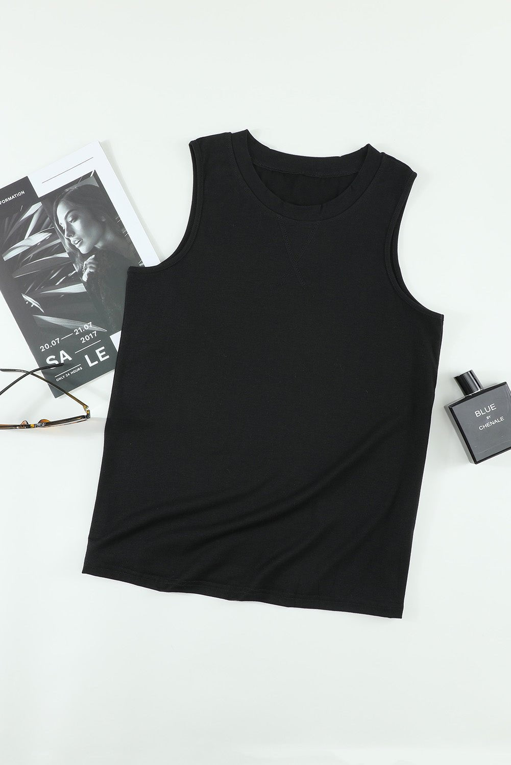 white solid color basic crew neck tank - MAD RUFFI