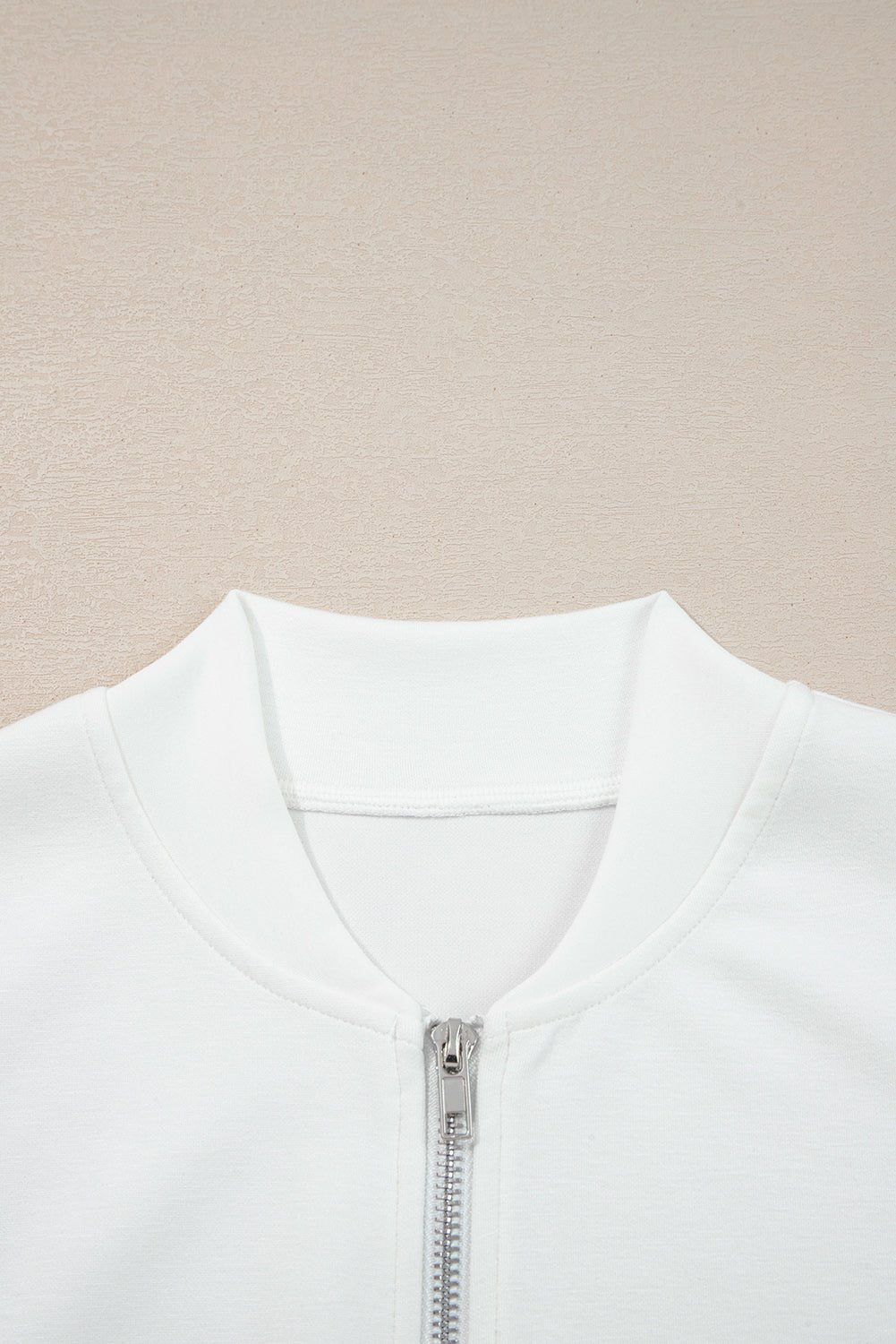 White Solid Color Zip Up Knit Puff Sleeve Jacket - MAD RUFFI