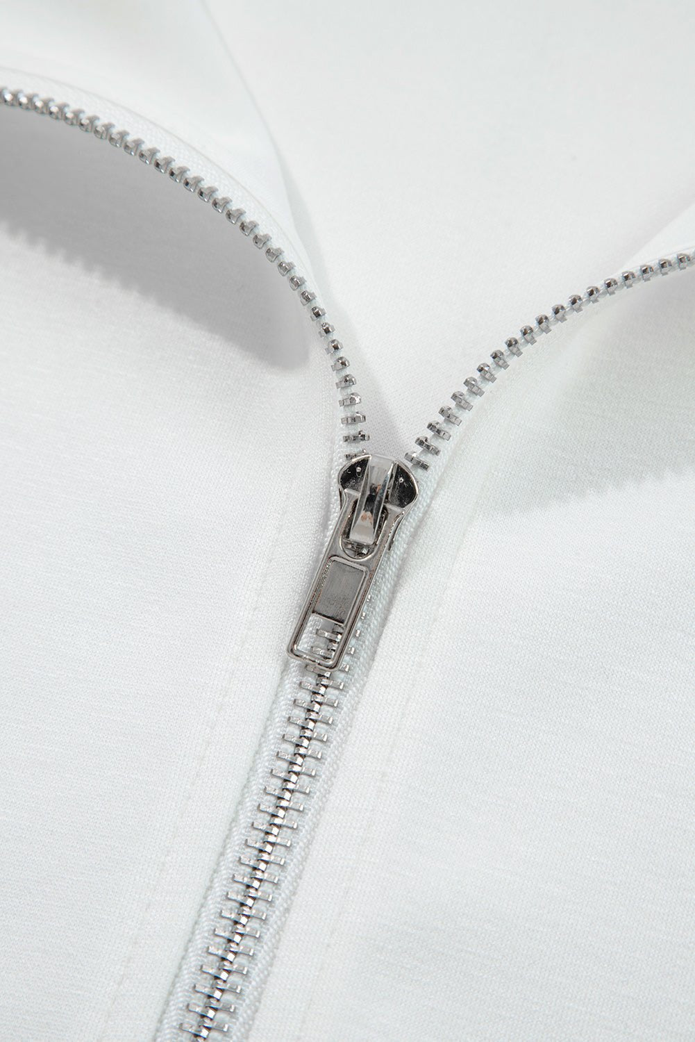 White Solid Color Zip Up Knit Puff Sleeve Jacket - MAD RUFFI