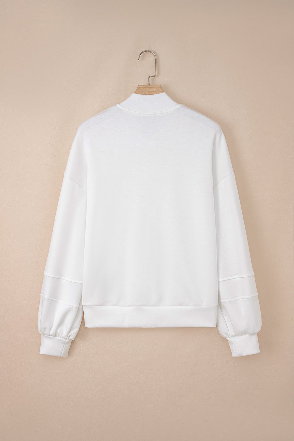 White Solid Color Zip Up Knit Puff Sleeve Jacket - MAD RUFFI