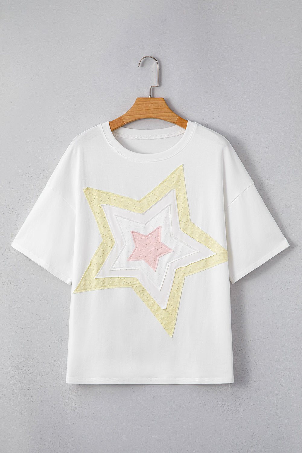 white star patched drop shoulder half sleeve loose tee - MAD RUFFI