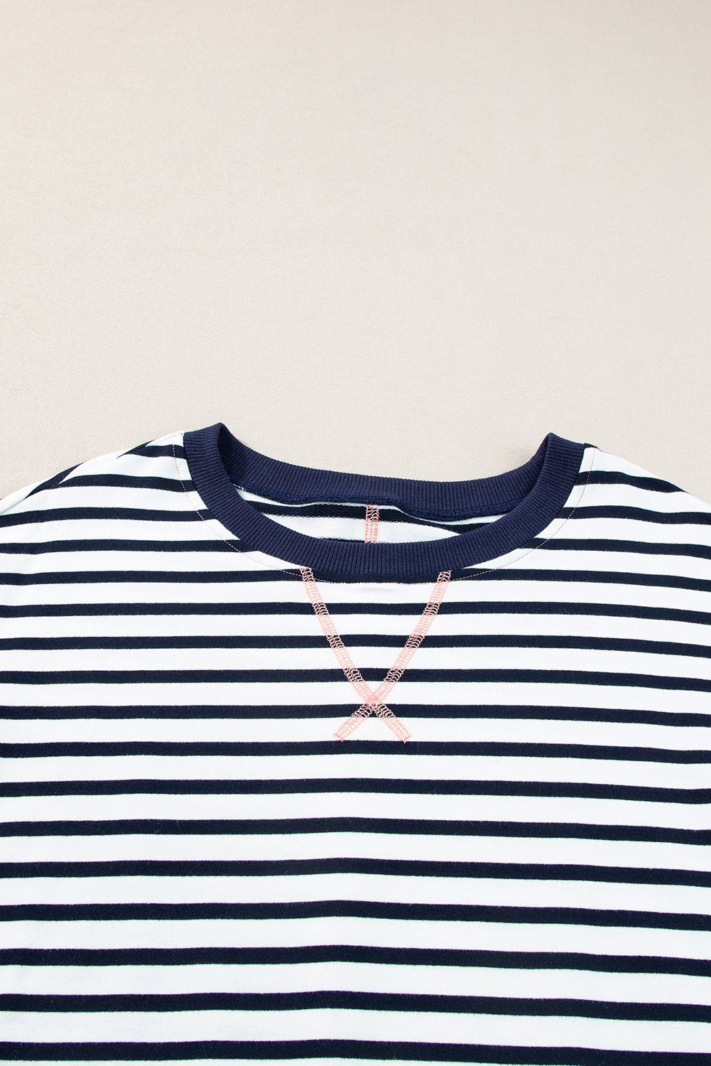 White Stripe Patchwork Exposed Seam Loose Fit Sweatshirt - MAD RUFFI