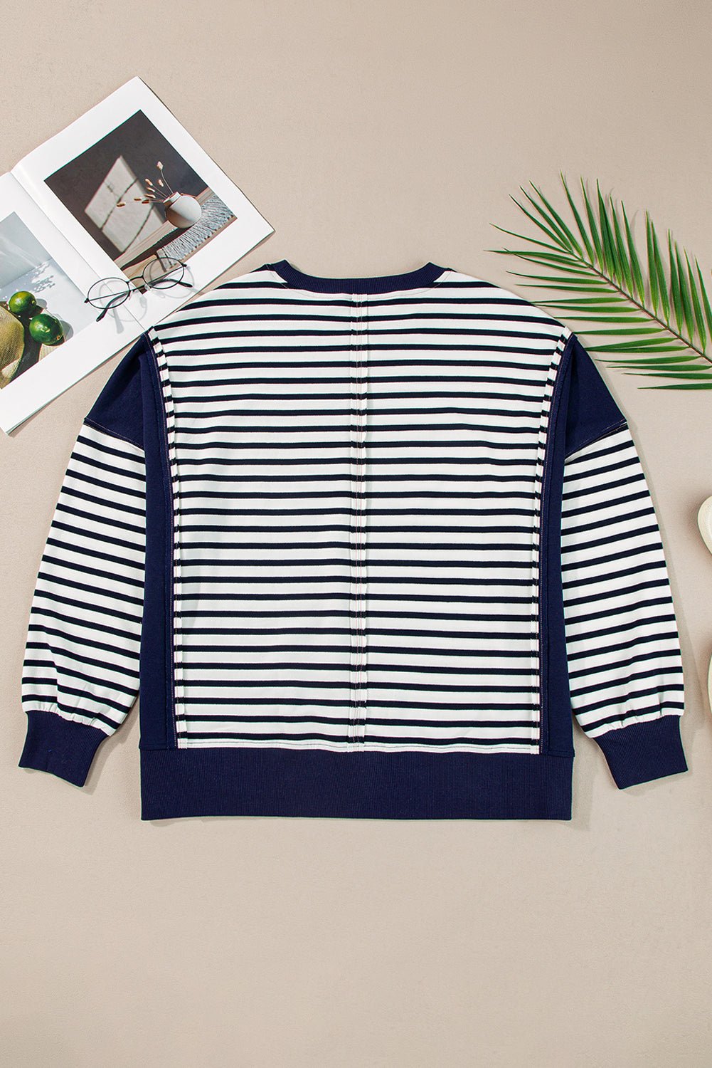 White Stripe Patchwork Exposed Seam Loose Fit Sweatshirt - MAD RUFFI