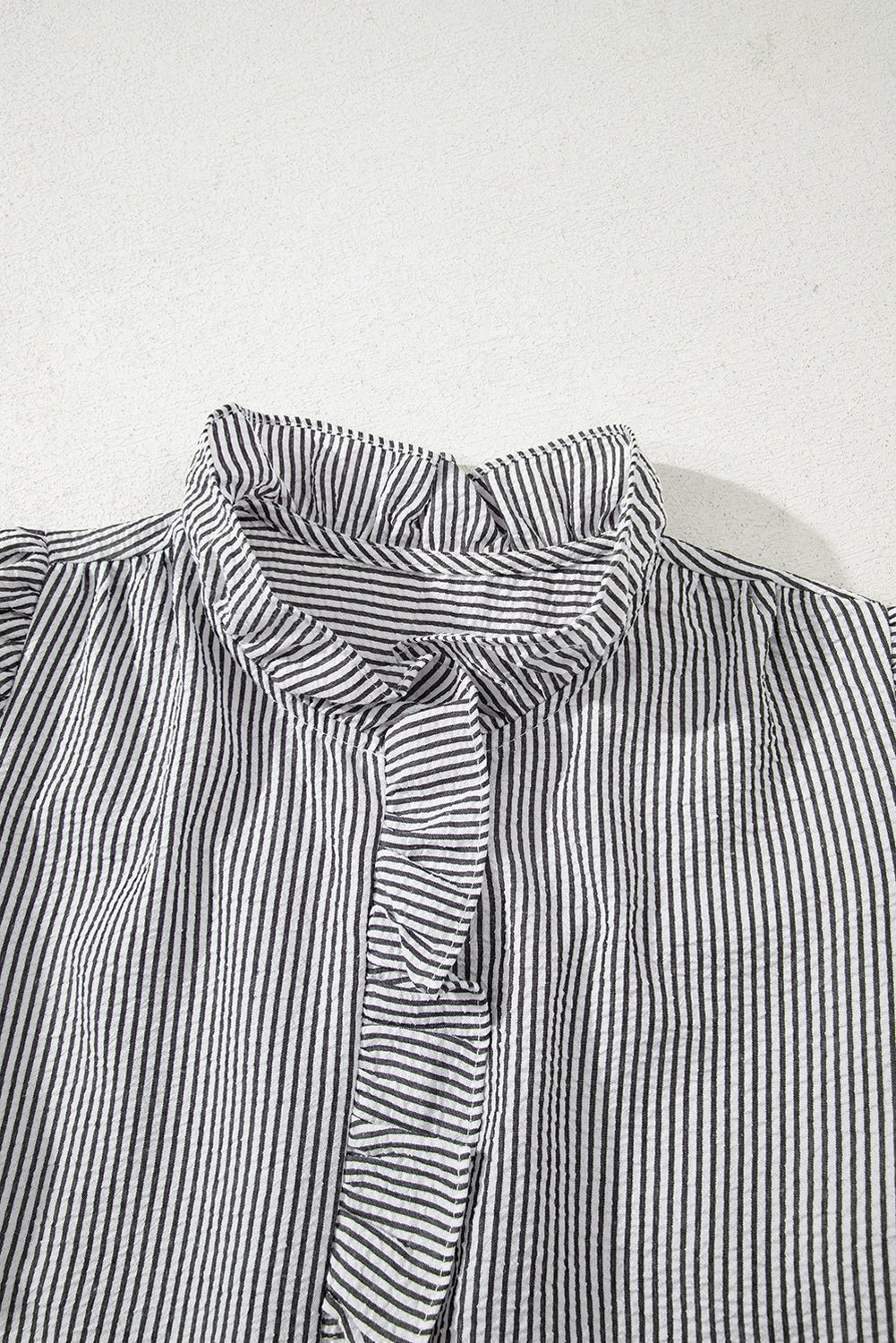 White Striped Bubble Sleeve Ruffle Shirt - MAD RUFFI