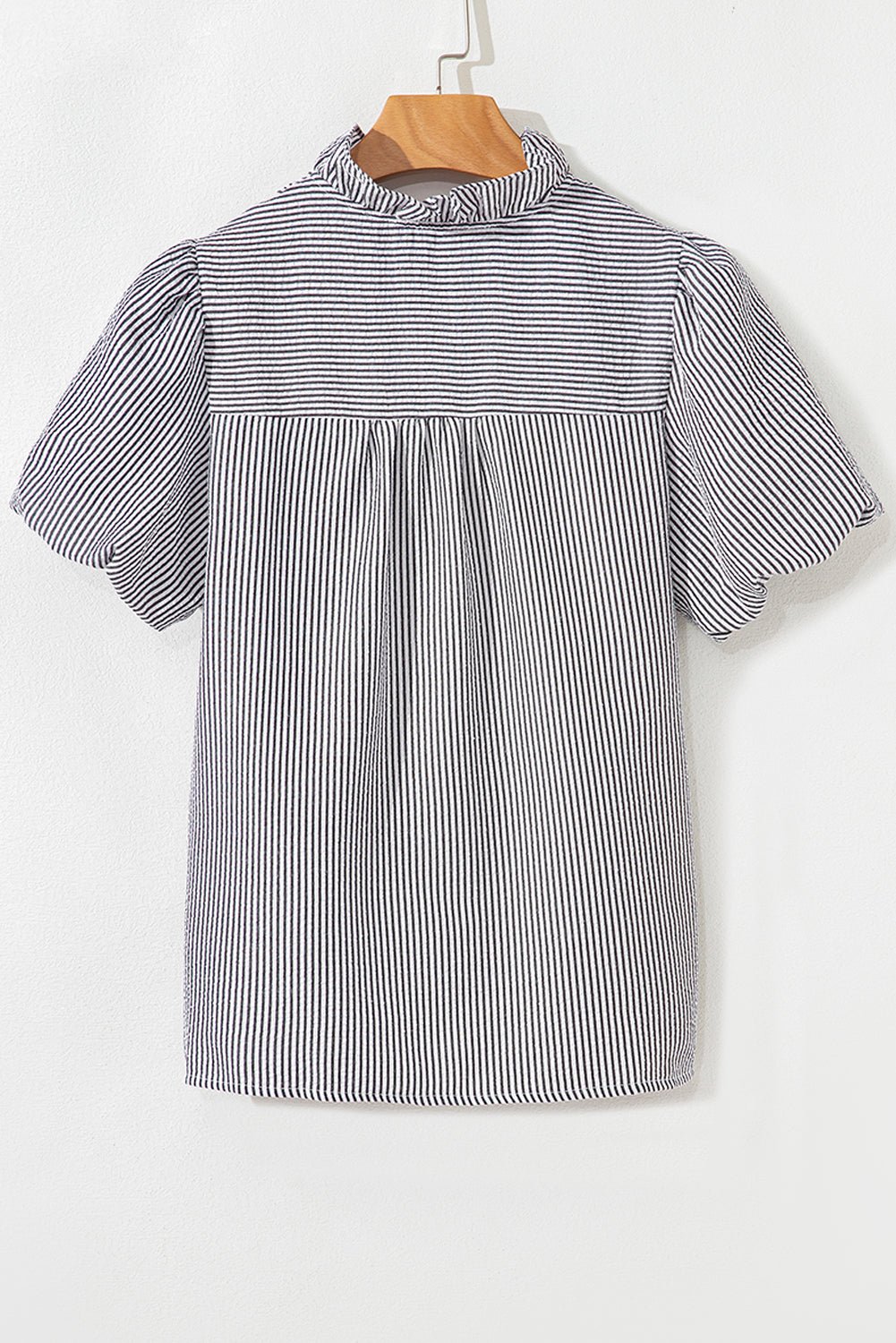 White Striped Bubble Sleeve Ruffle Shirt - MAD RUFFI