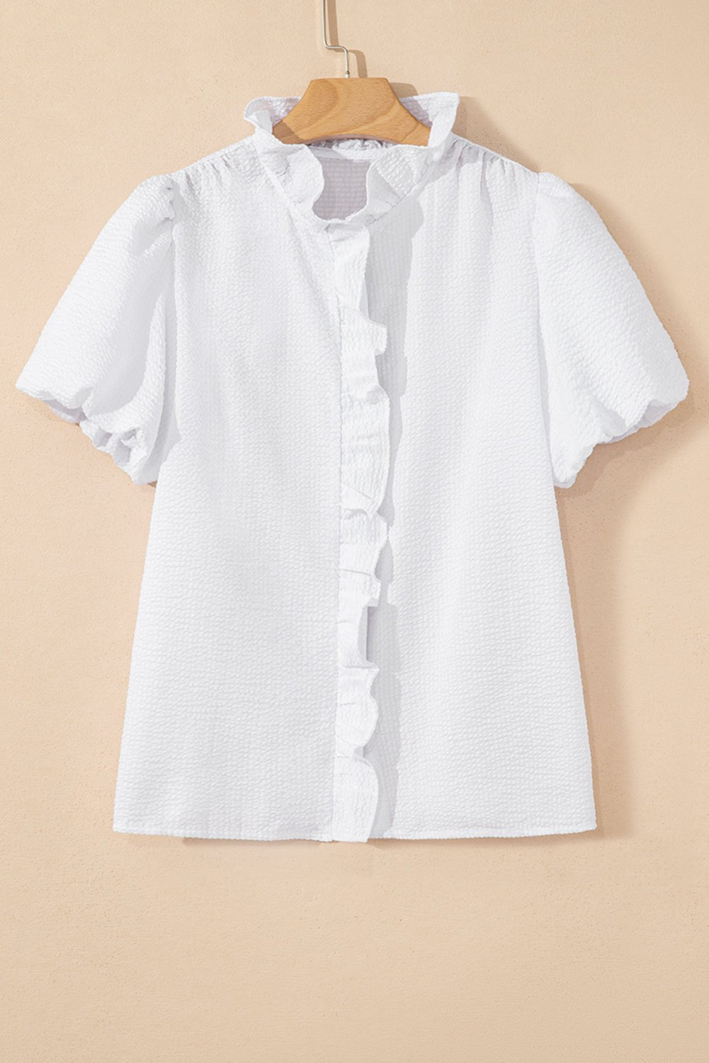 White Striped Bubble Sleeve Ruffle Shirt - MAD RUFFI