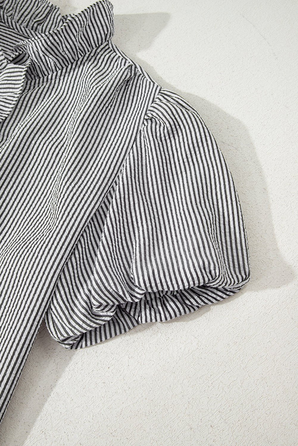 White Striped Bubble Sleeve Ruffle Shirt - MAD RUFFI