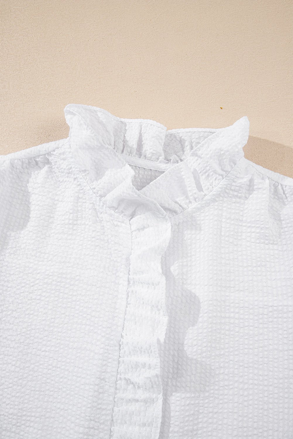 White Striped Bubble Sleeve Ruffle Shirt - MAD RUFFI