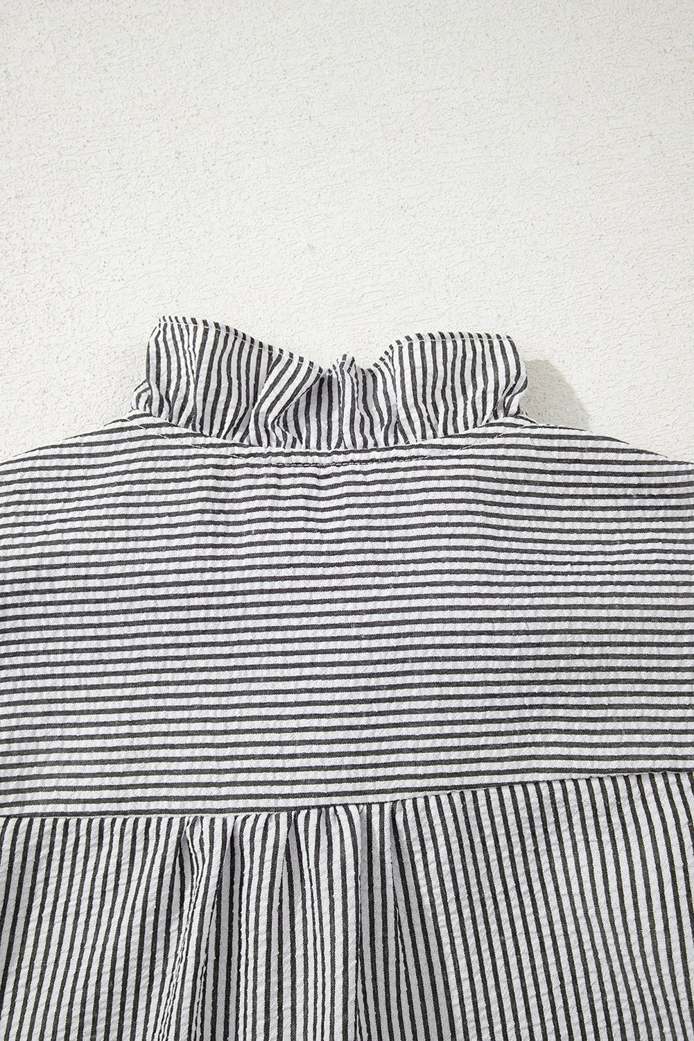 White Striped Bubble Sleeve Ruffle Shirt - MAD RUFFI