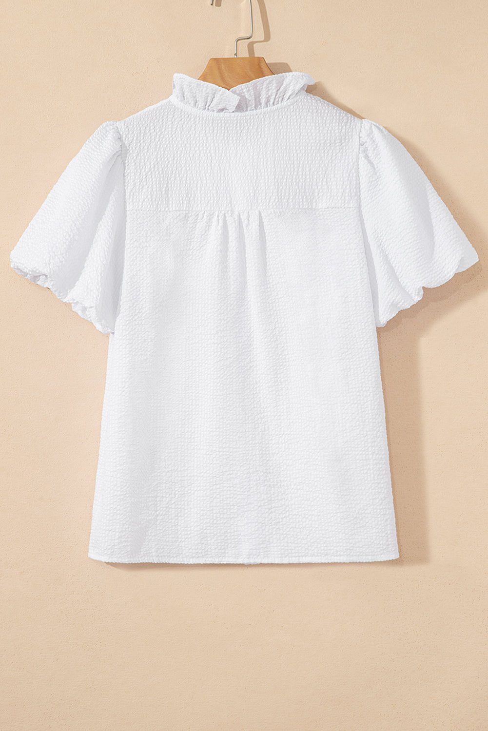 White Striped Bubble Sleeve Ruffle Shirt - MAD RUFFI