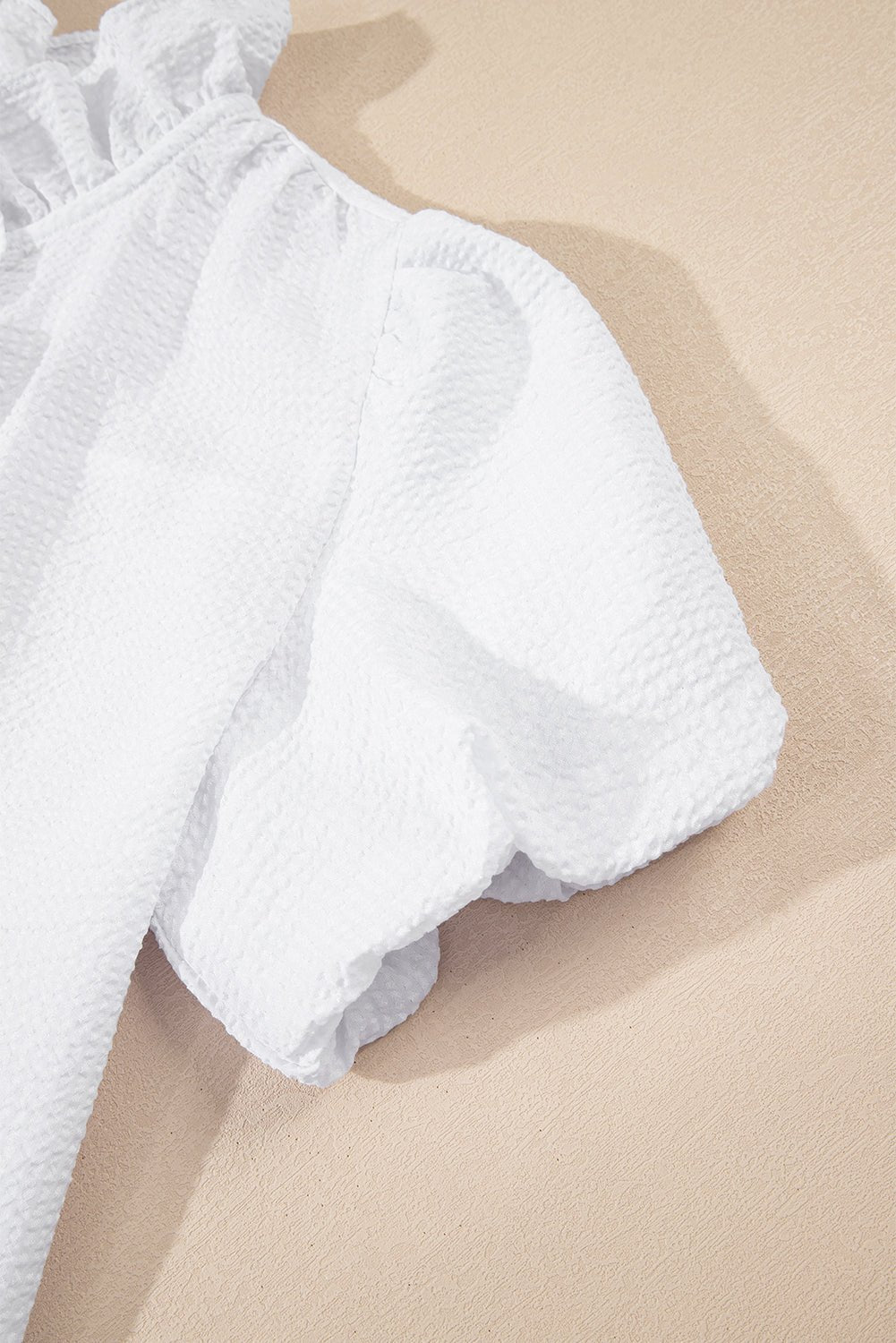 White Striped Bubble Sleeve Ruffle Shirt - MAD RUFFI